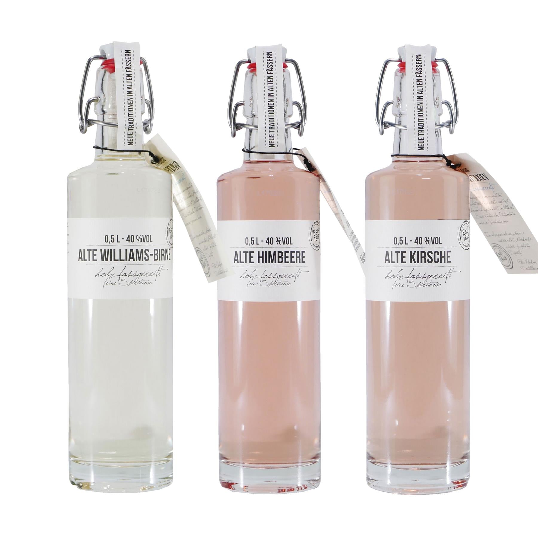 Birkenhof Alte Obstbrände Williams-Himbeere-Kirsche (3 x 0,5L)