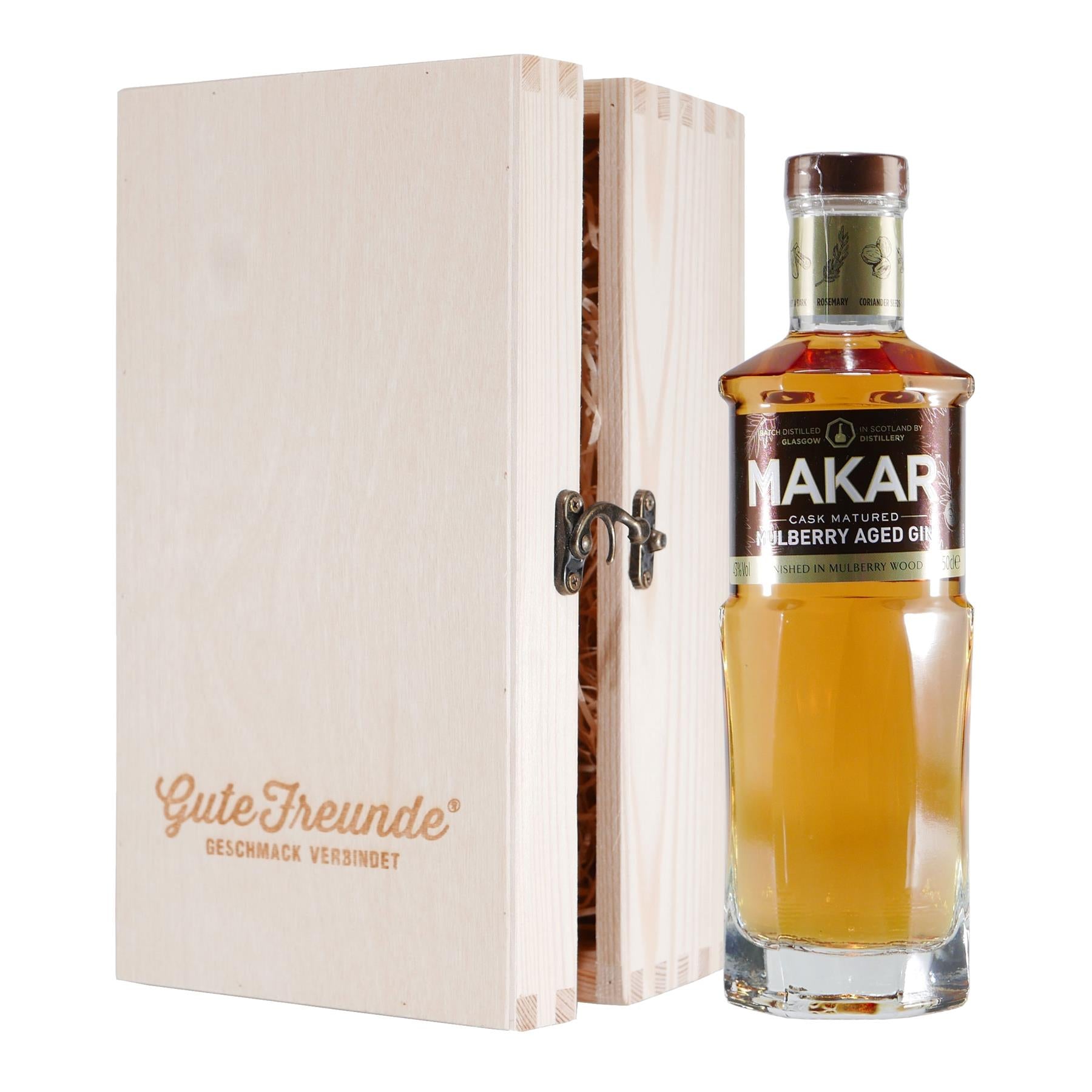 Makar Mulberry Aged Gin mit Geschenk-Holzkiste