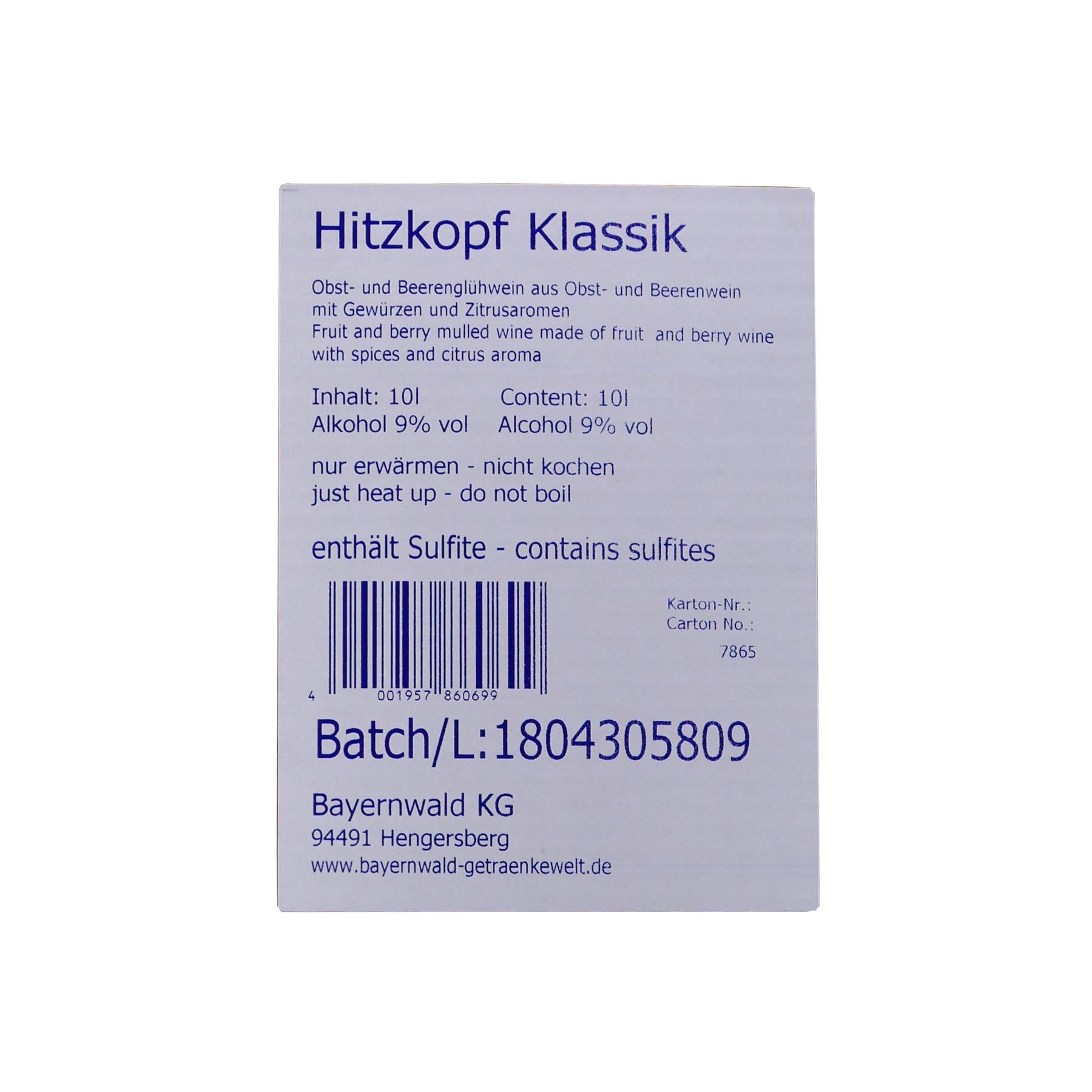 Hitzkopf Frucht-Glühwein "Klassik" 10L BIB