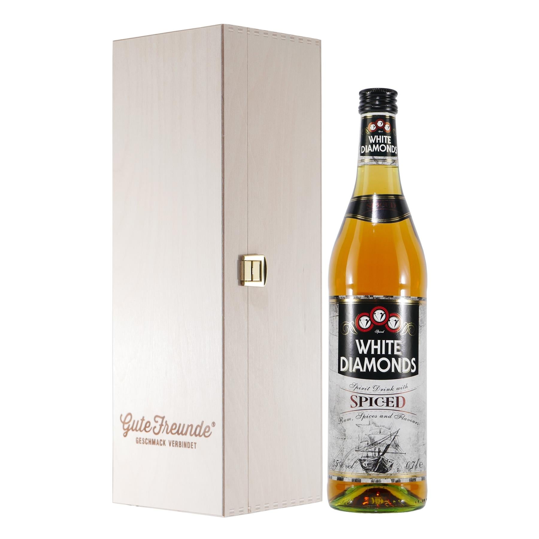 White Diamonds Spiced Spirit Drink mit Geschenk-Holzkiste