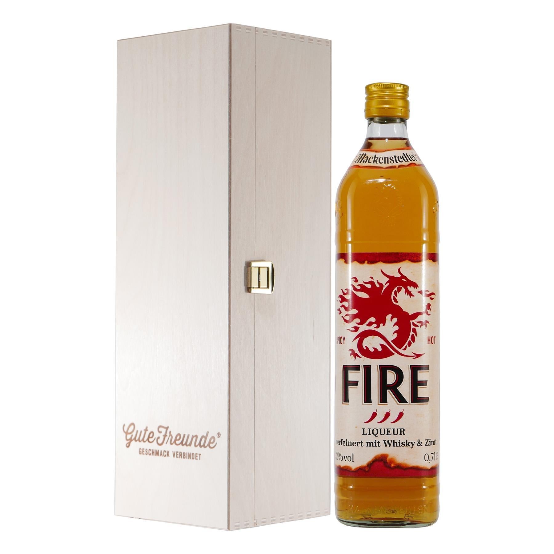 Mackenstedter "FIRE" Liqueur mit Geschenk-Holzkiste