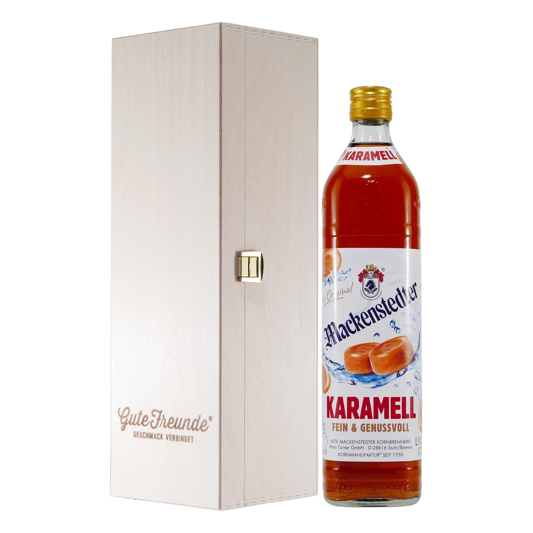 Mackenstedter Karamell Likör mit Geschenk-Holzkiste
