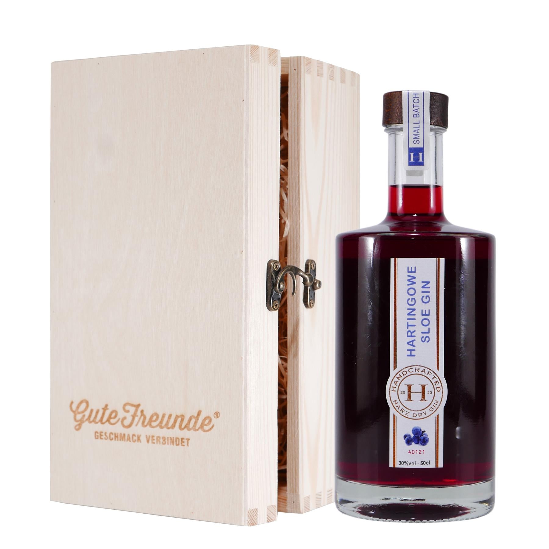 Hartingowe Sloe Gin mit Geschenk-Holzkiste