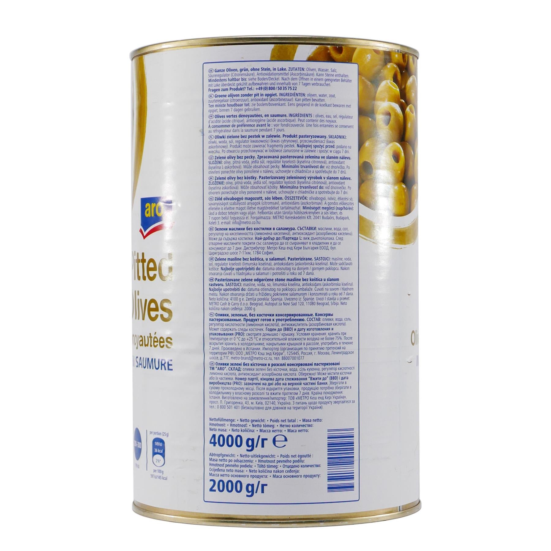 aro Pitted Grüne Oliven ohne Stein 4,0KG