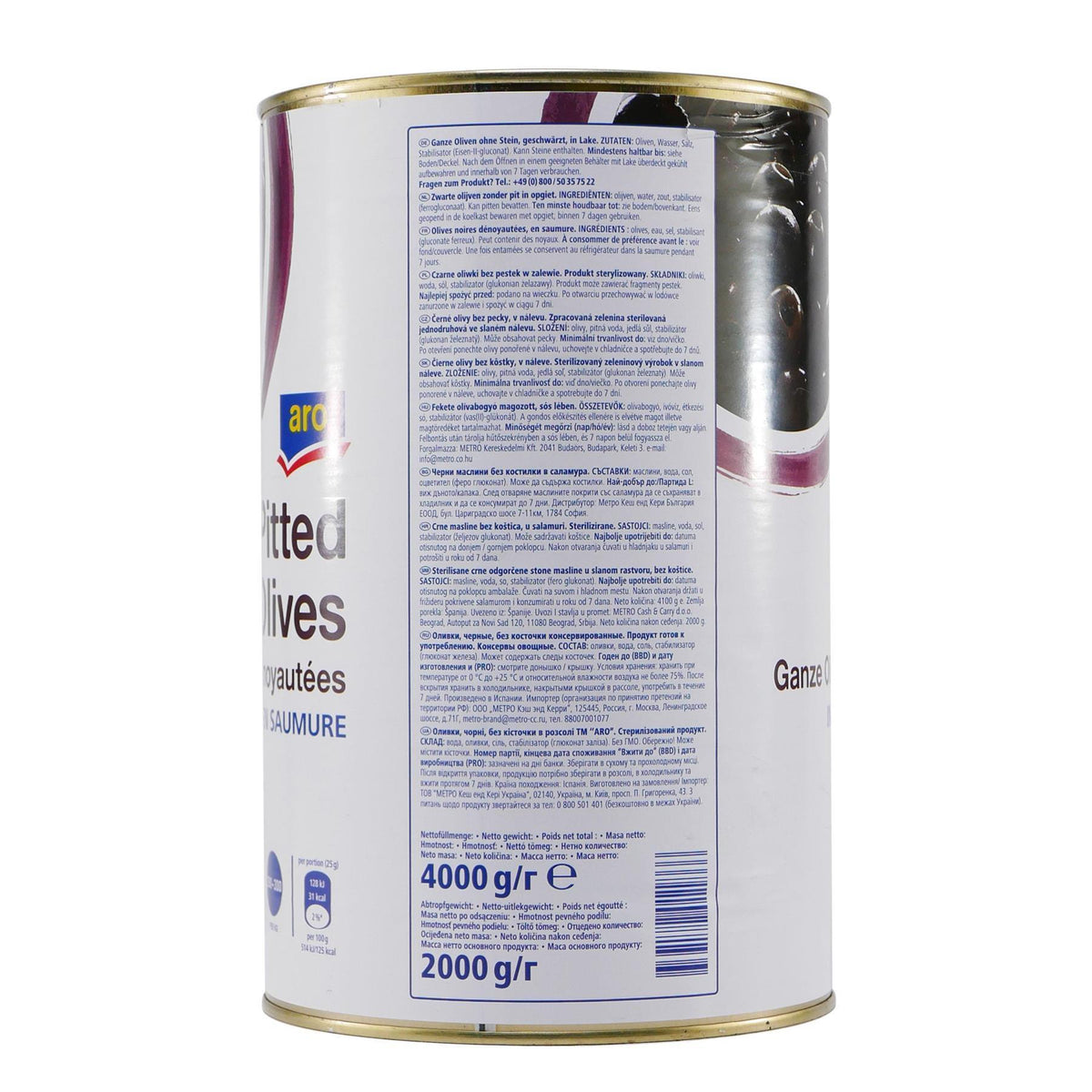 aro Pitted Schwarze Oliven ohne Stein 4,0KG