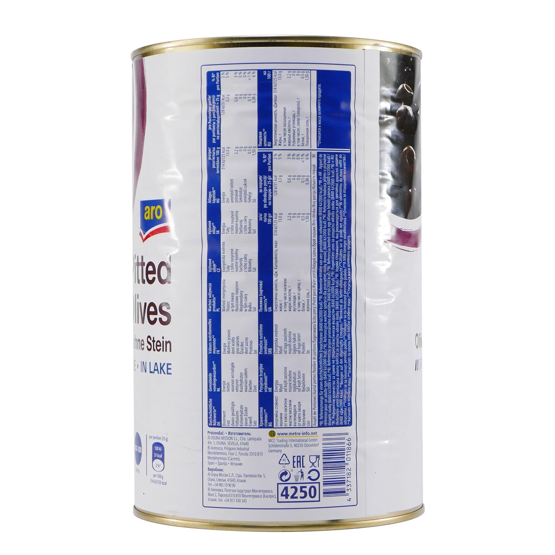 aro Pitted Schwarze Oliven ohne Stein 4,0KG