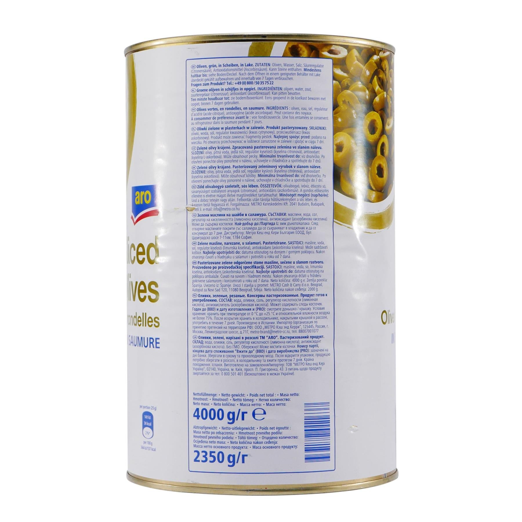 aro Sliced Grüne Oliven in Scheiben 4,0KG