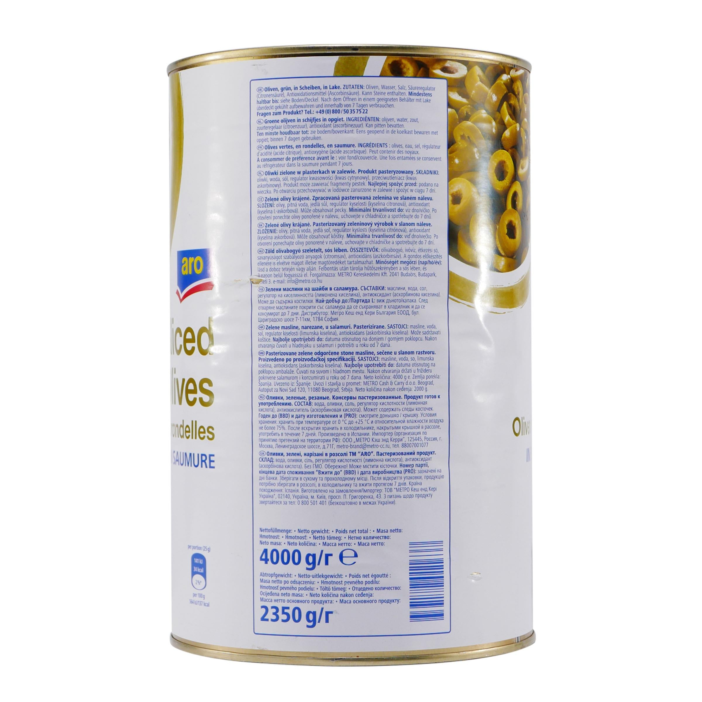 aro Sliced Grüne Oliven in Scheiben 4,0KG