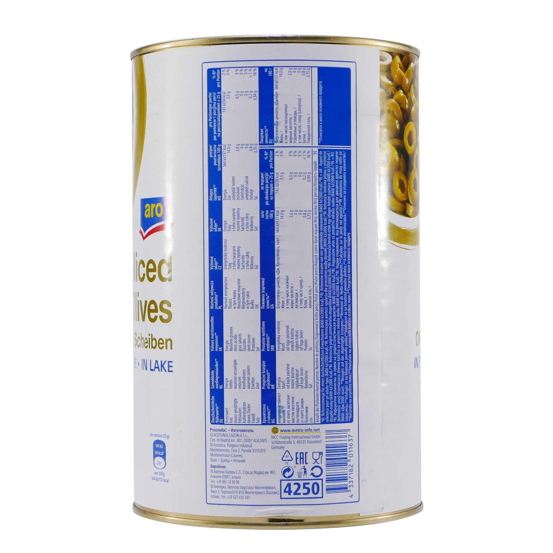 aro Sliced Grüne Oliven in Scheiben 4,0KG