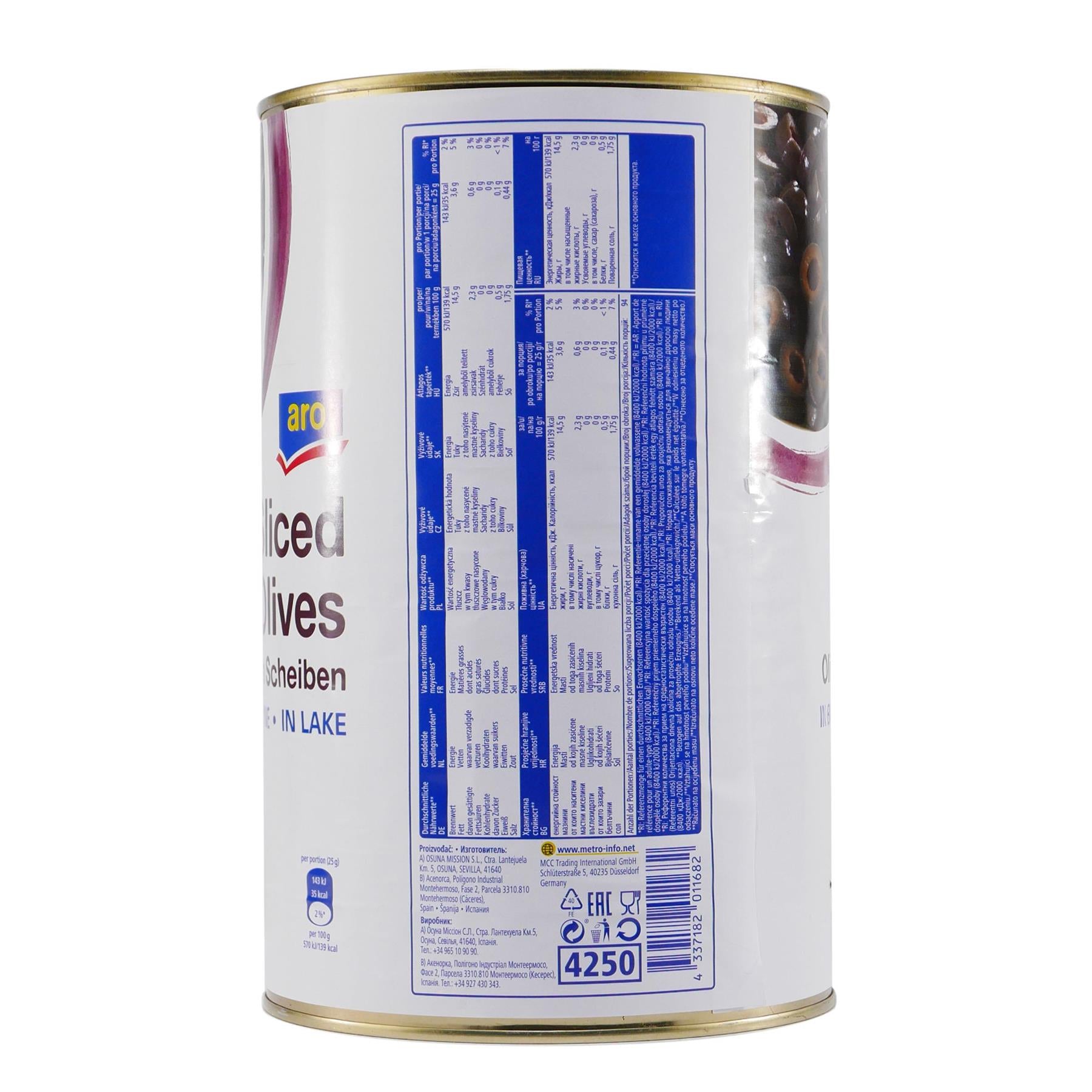 aro Sliced Schwarze Oliven in Scheiben 4,0KG