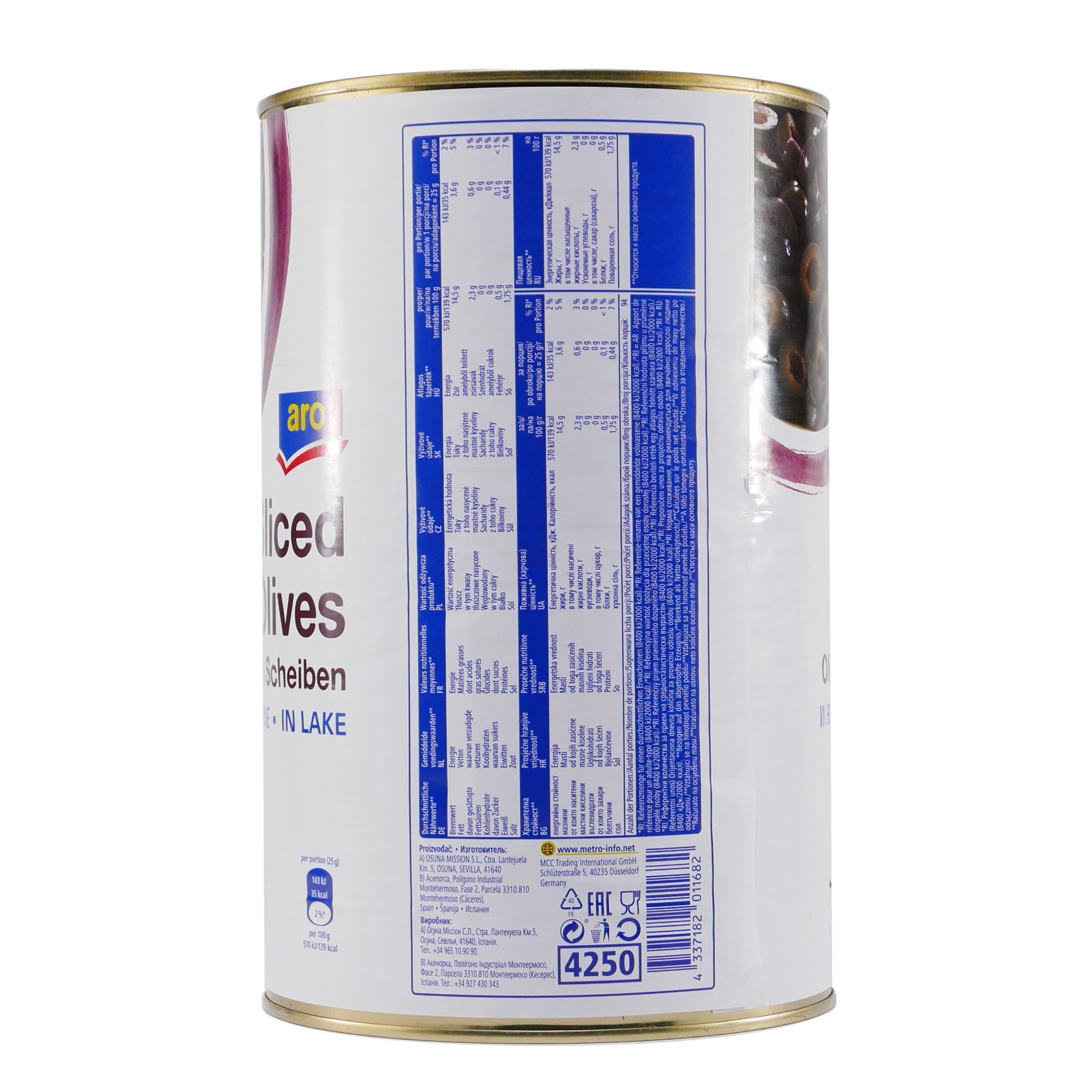 aro Sliced Schwarze Oliven in Scheiben 4,0KG