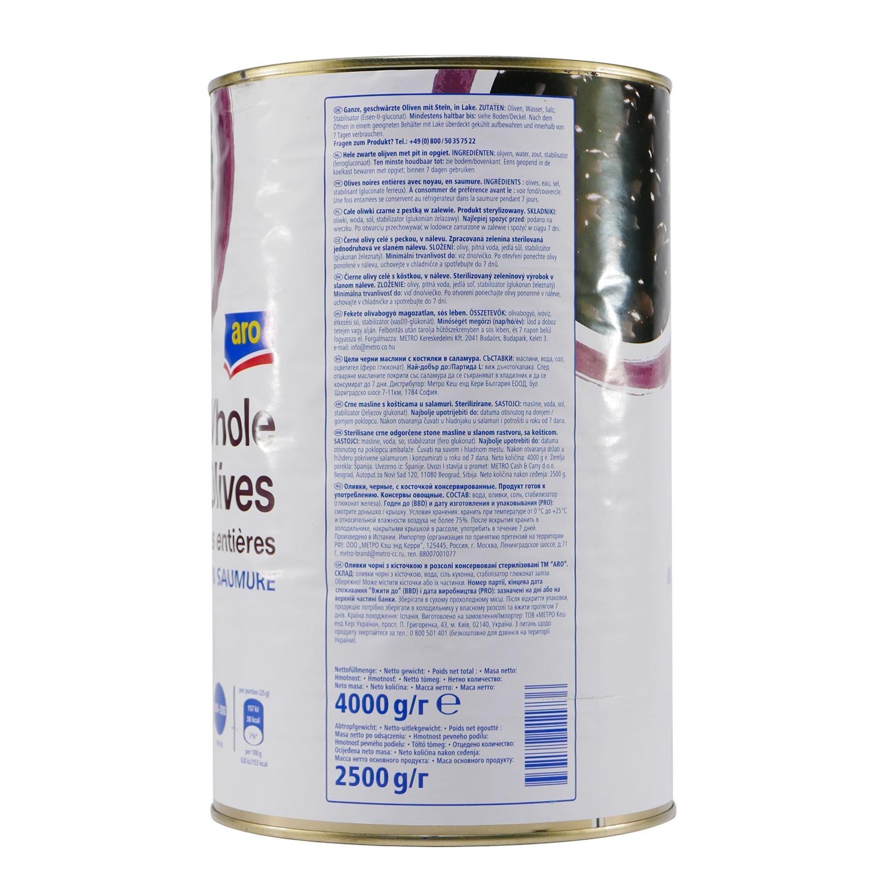 aro Whole Schwarze Oliven Ganz 4,0KG