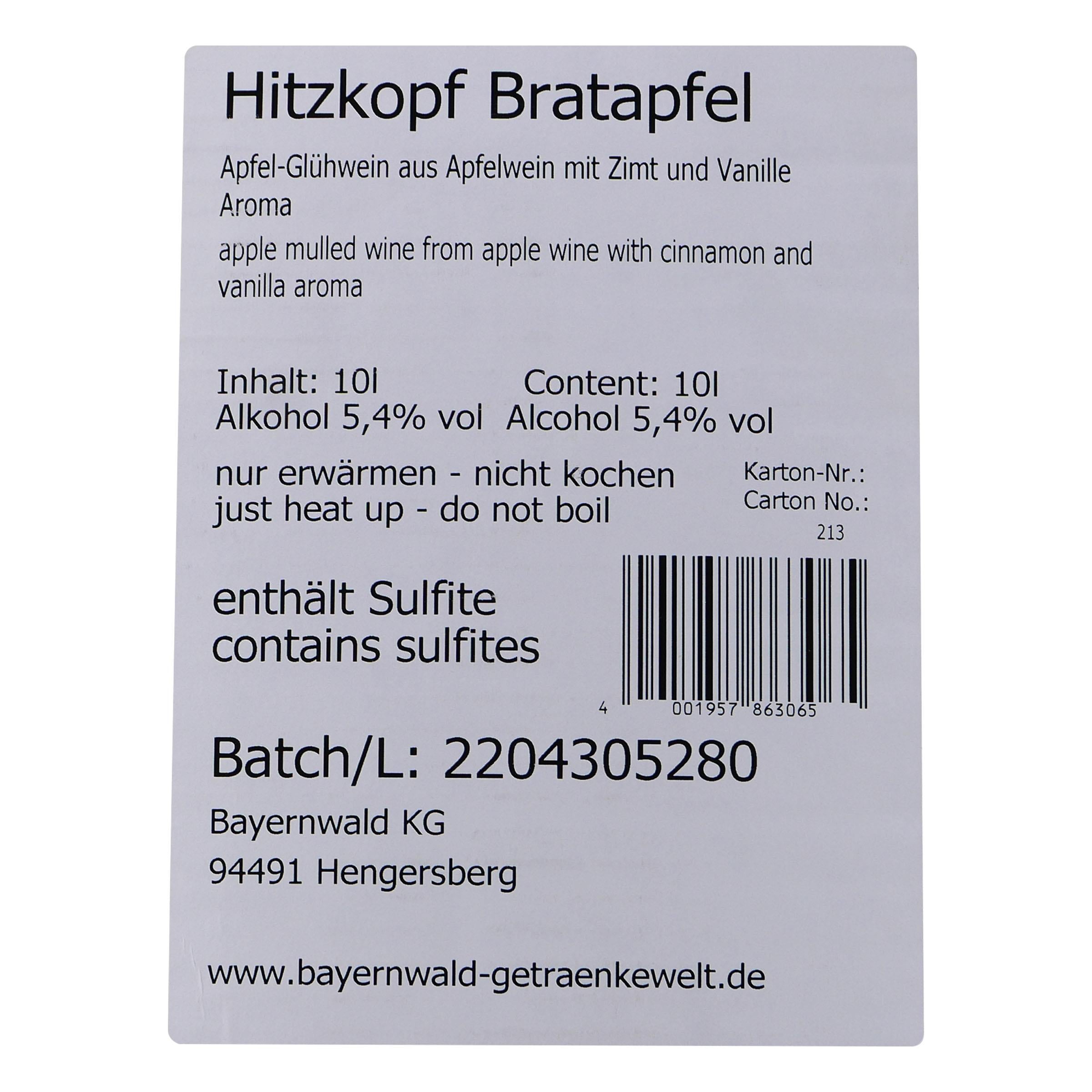 Hitzkopf Bratapfel-Glühwein 10L BIB