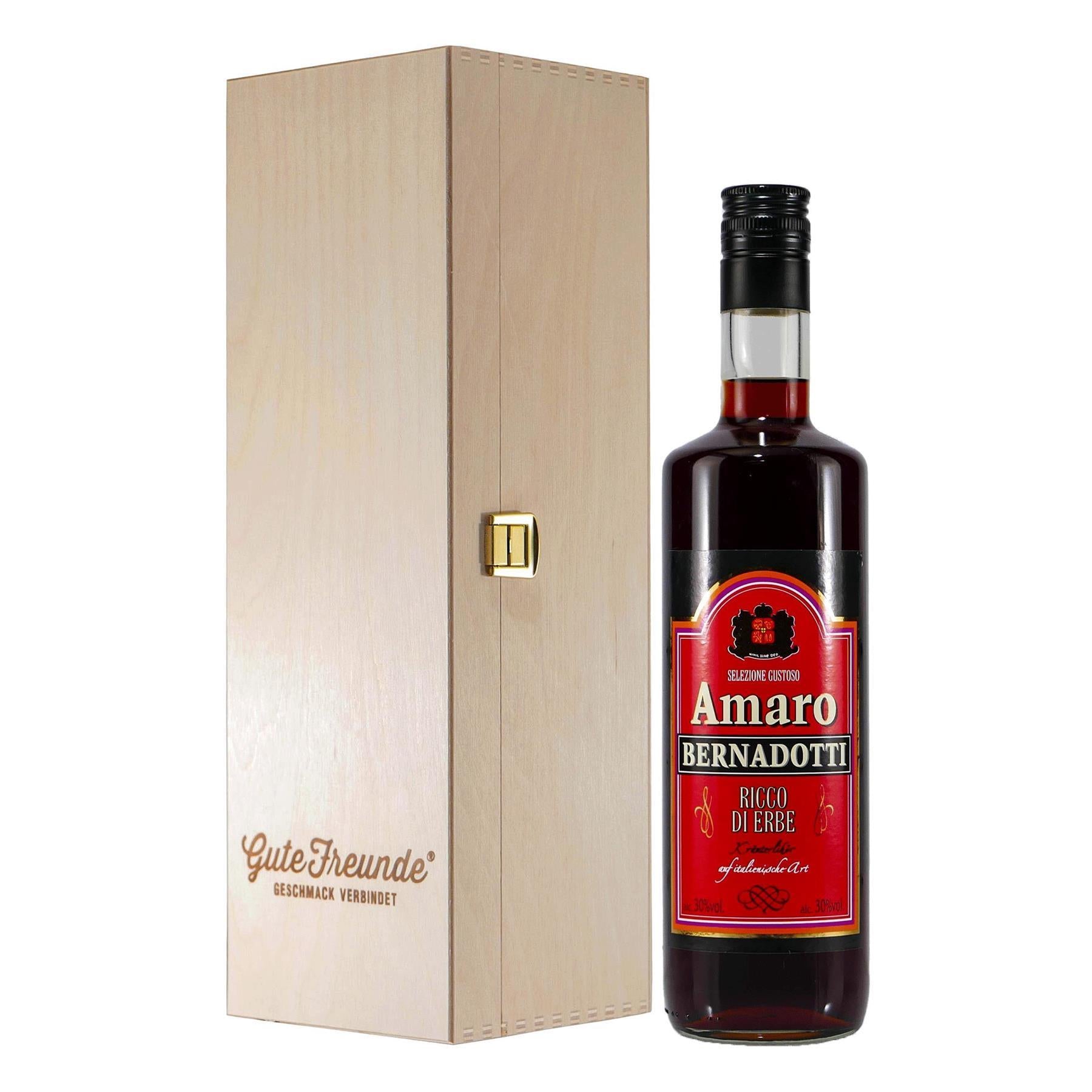Amaro Bernadotti Kräuterlikör mit Geschenk-Holzkiste