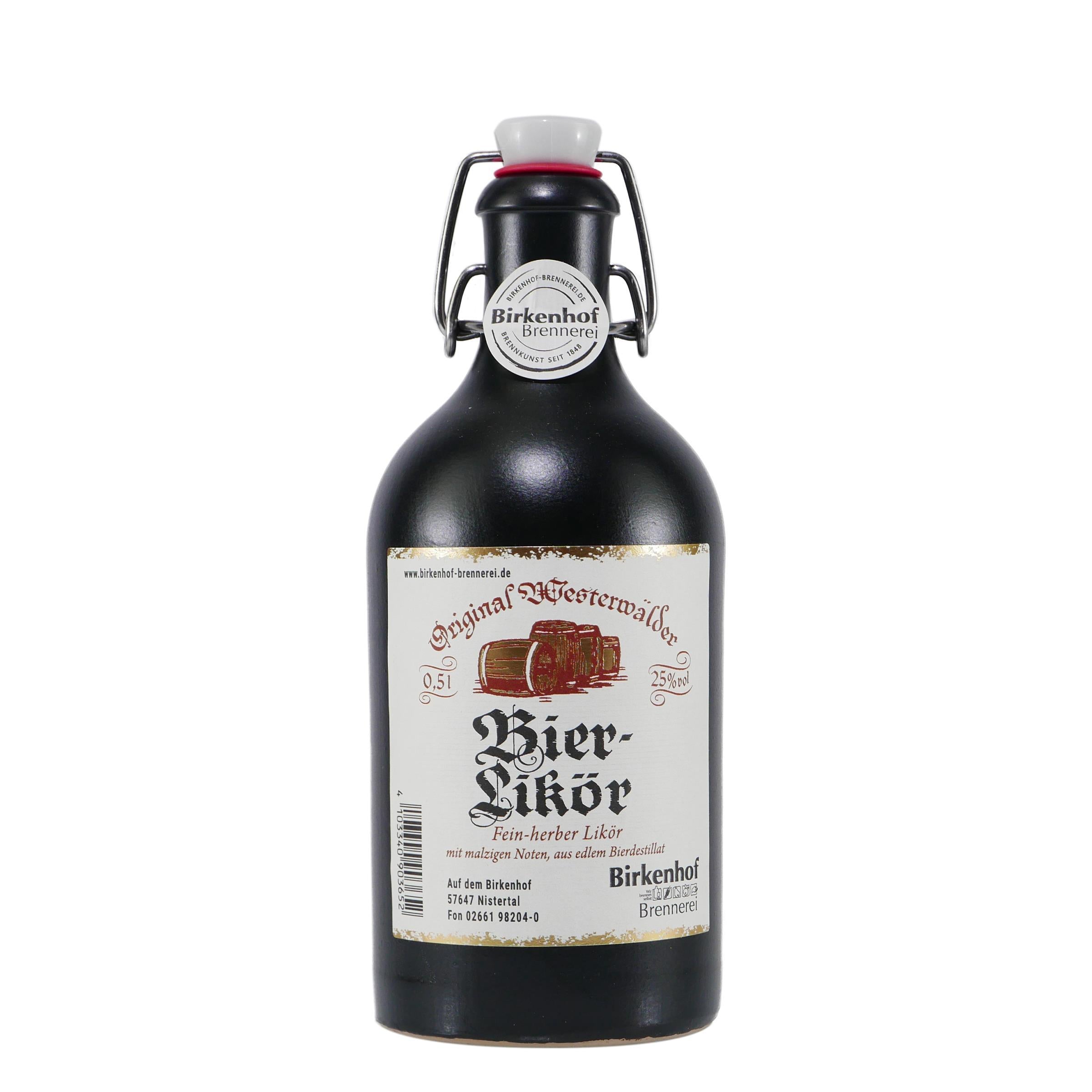 Birkenhof Bier-Likör im Tonkrug mit Geschenk-Holzkiste