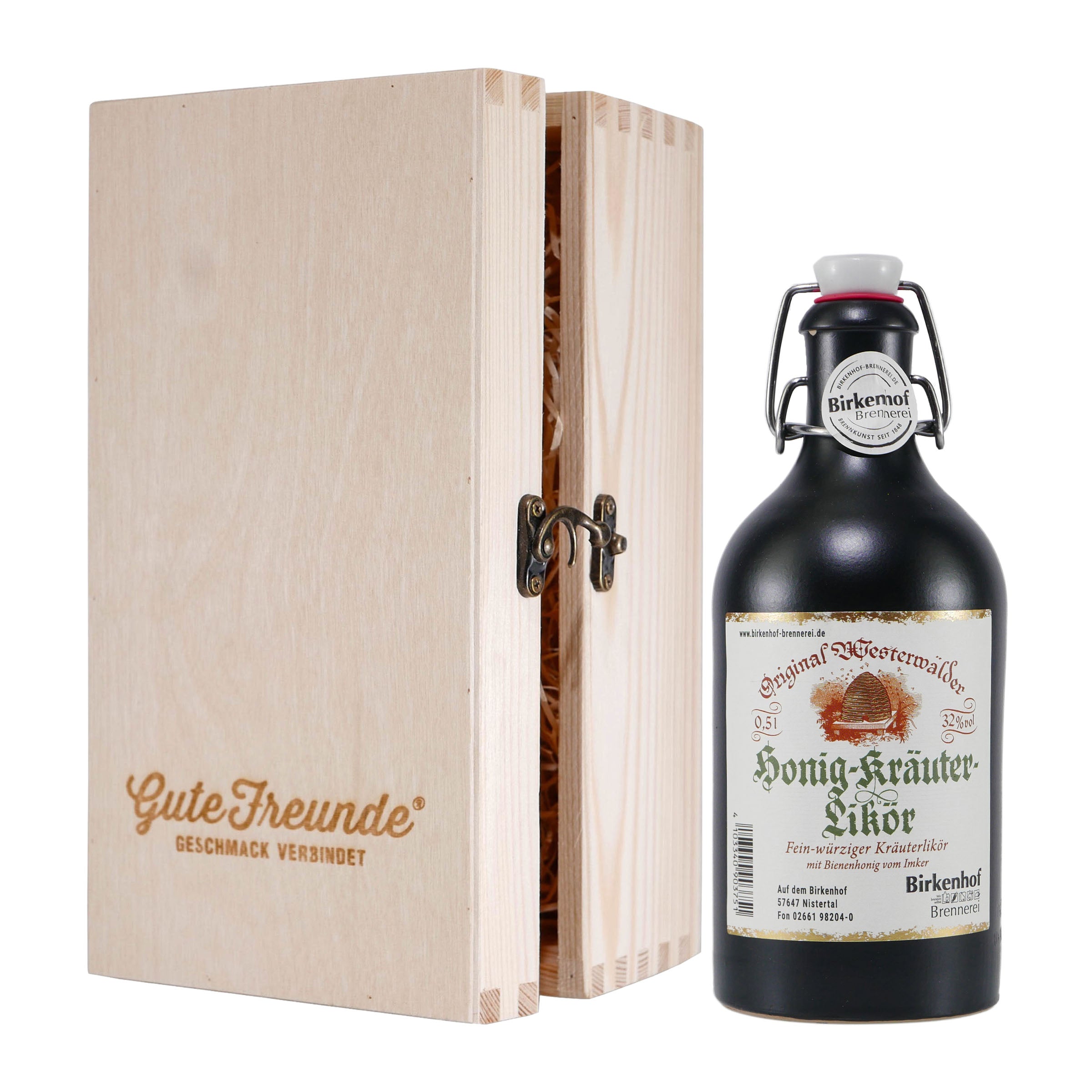 Birkenhof Honig-Kräuter-Likör mit Geschenk-Holzkiste