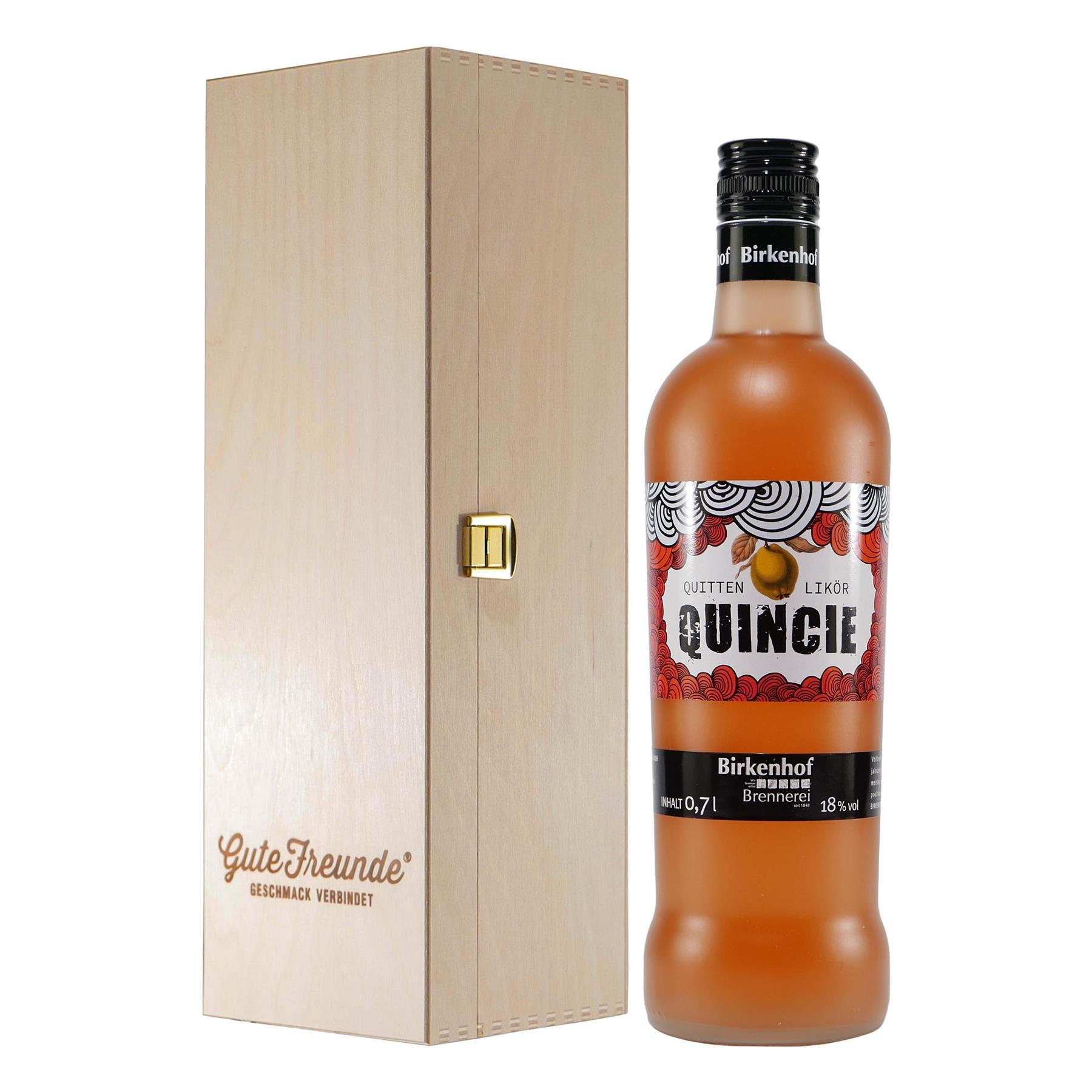 Birkenhof Quincie Quittenlikör mit Geschenk-Holzkiste