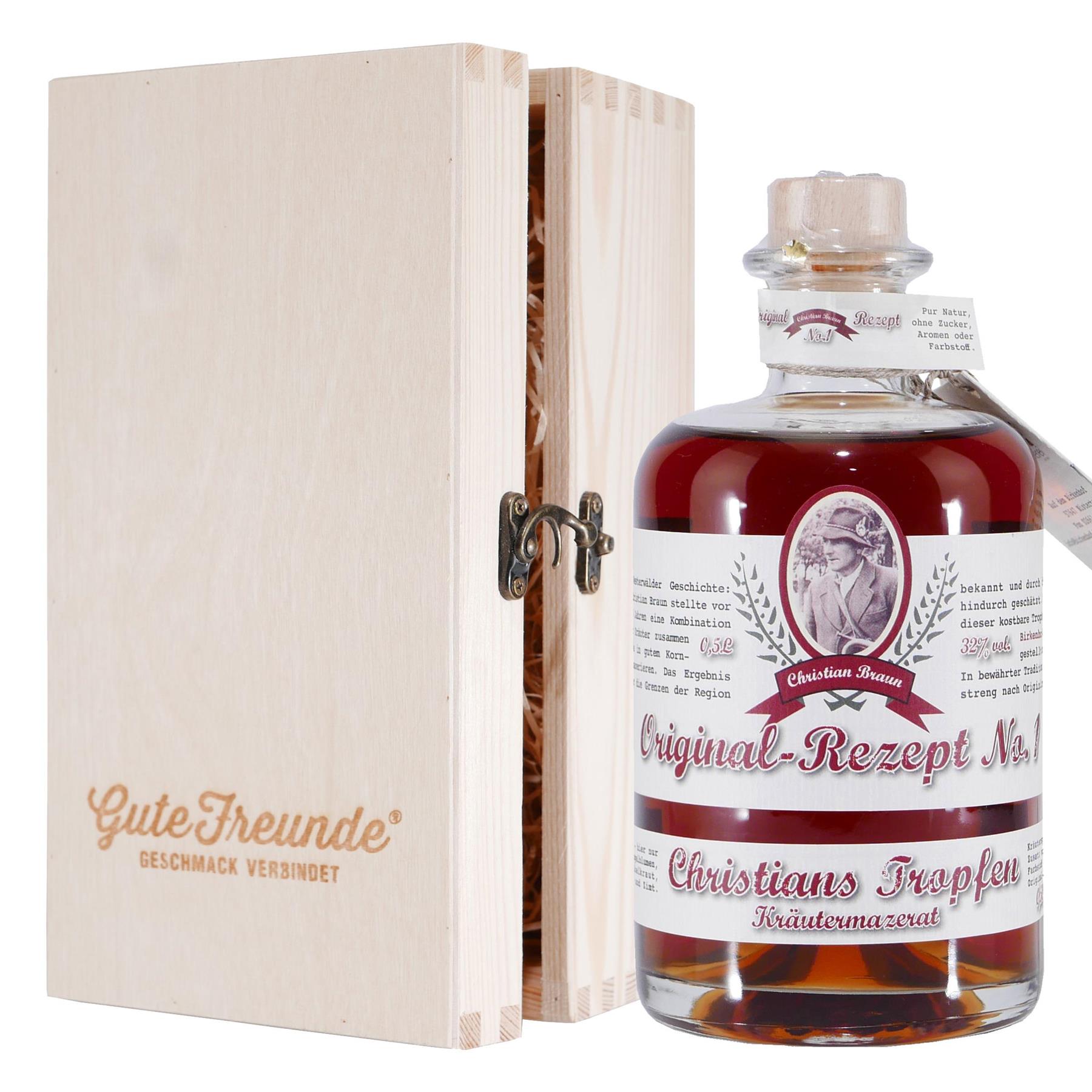 Birkenhof Christians Tropfen mit Geschenk-Holzkiste