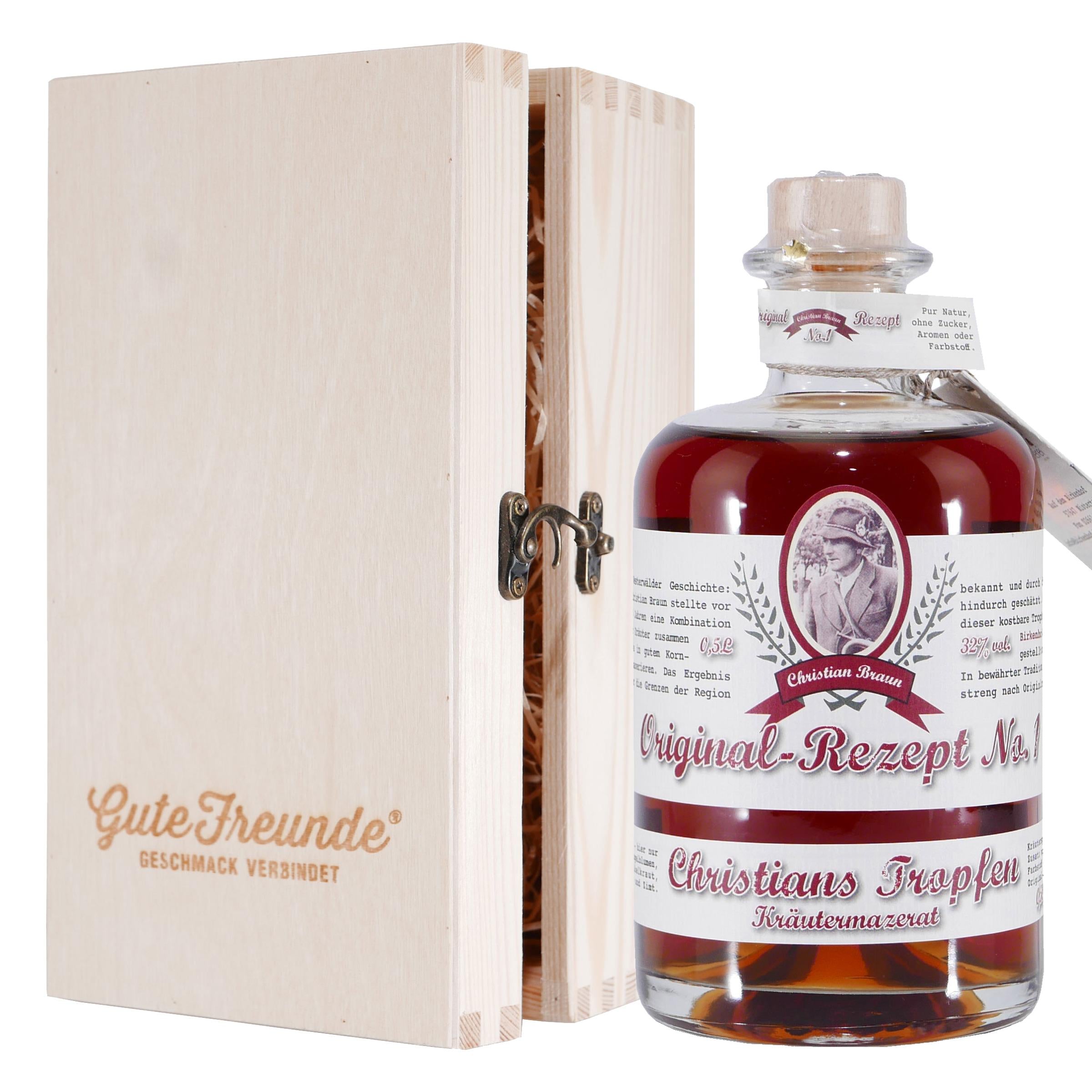 Birkenhof Christians Tropfen mit Geschenk-Holzkiste