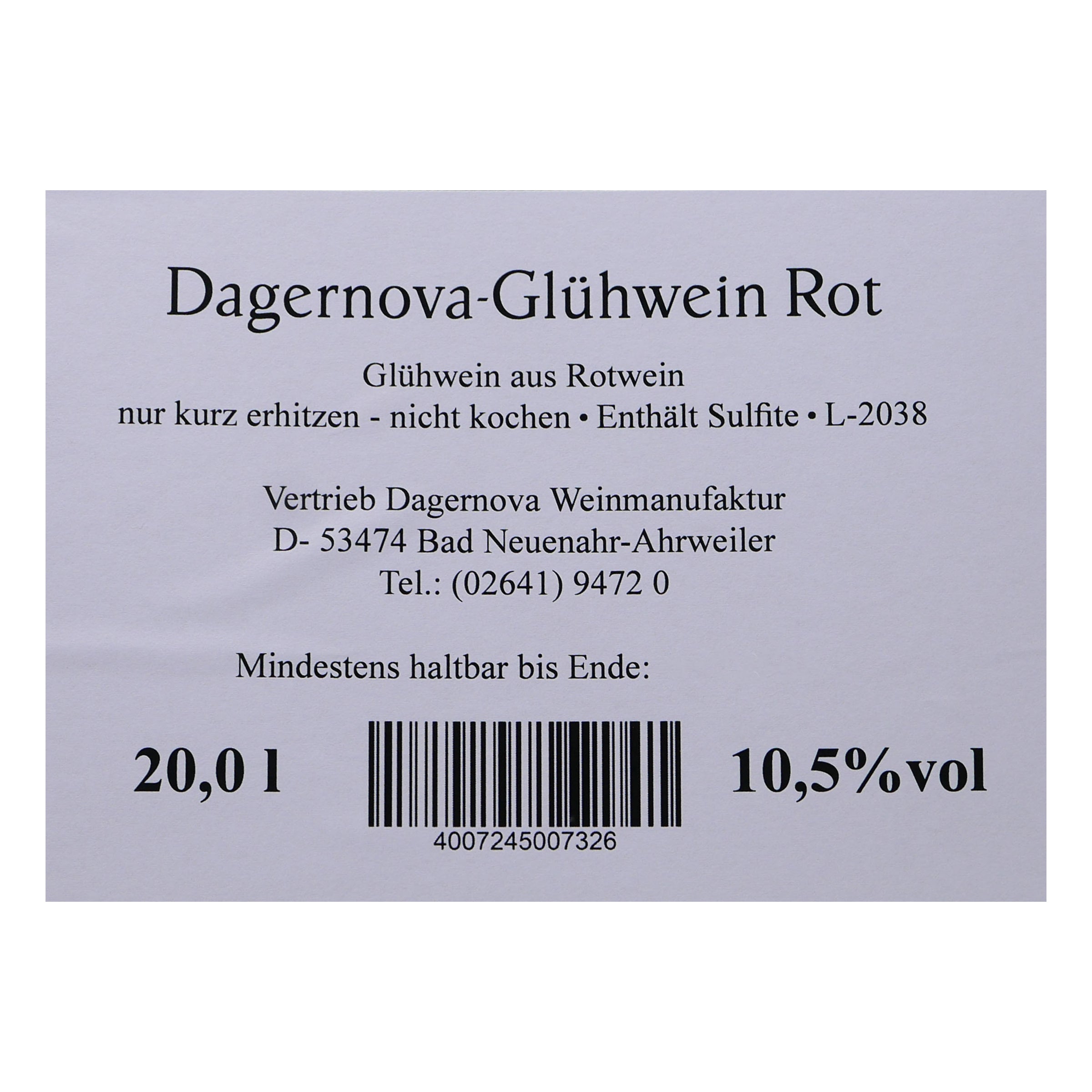 Dagernova Roter Winzer-Glühwein 20L