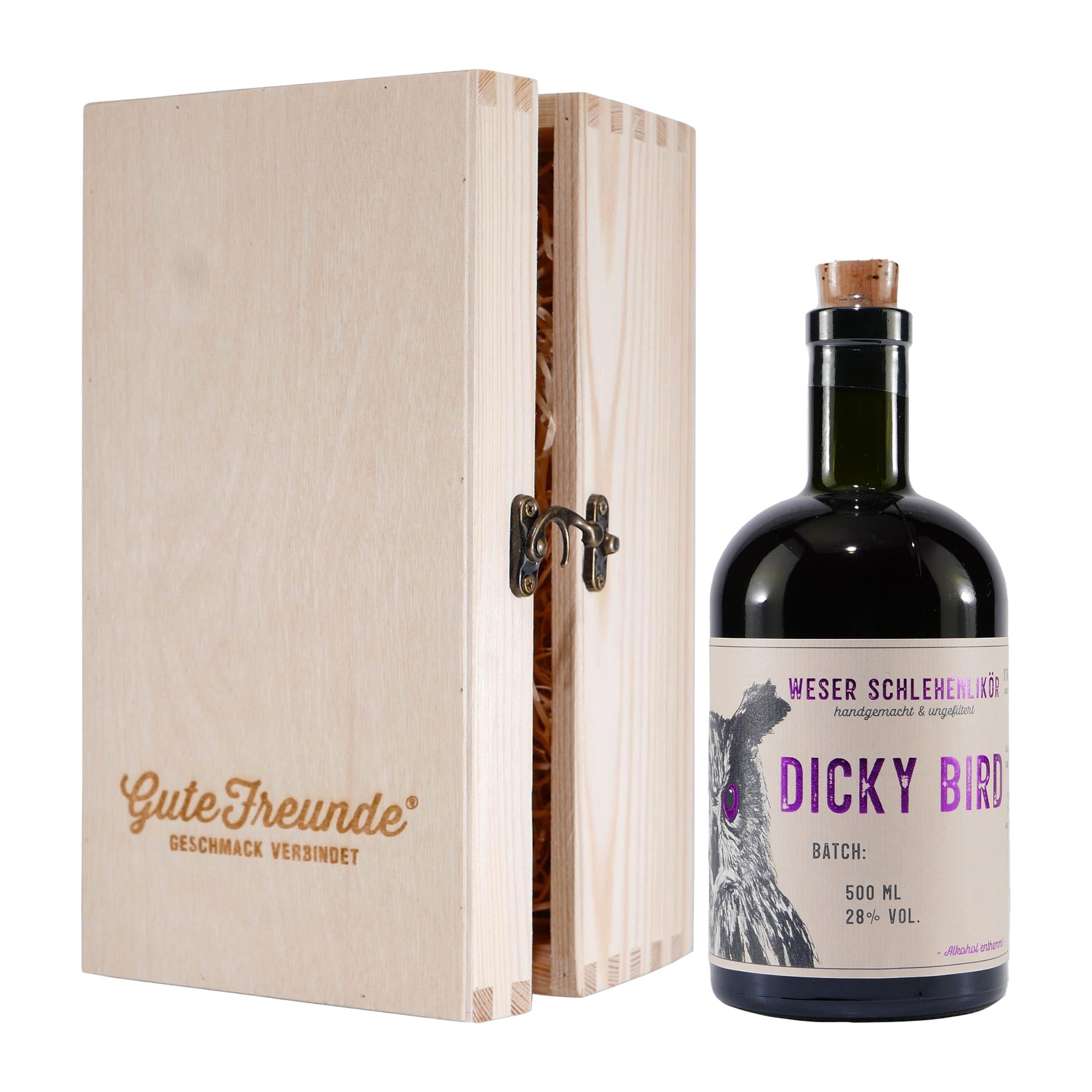 Dicky Bird Schlehen-Likör mit Geschenk-Holzkiste