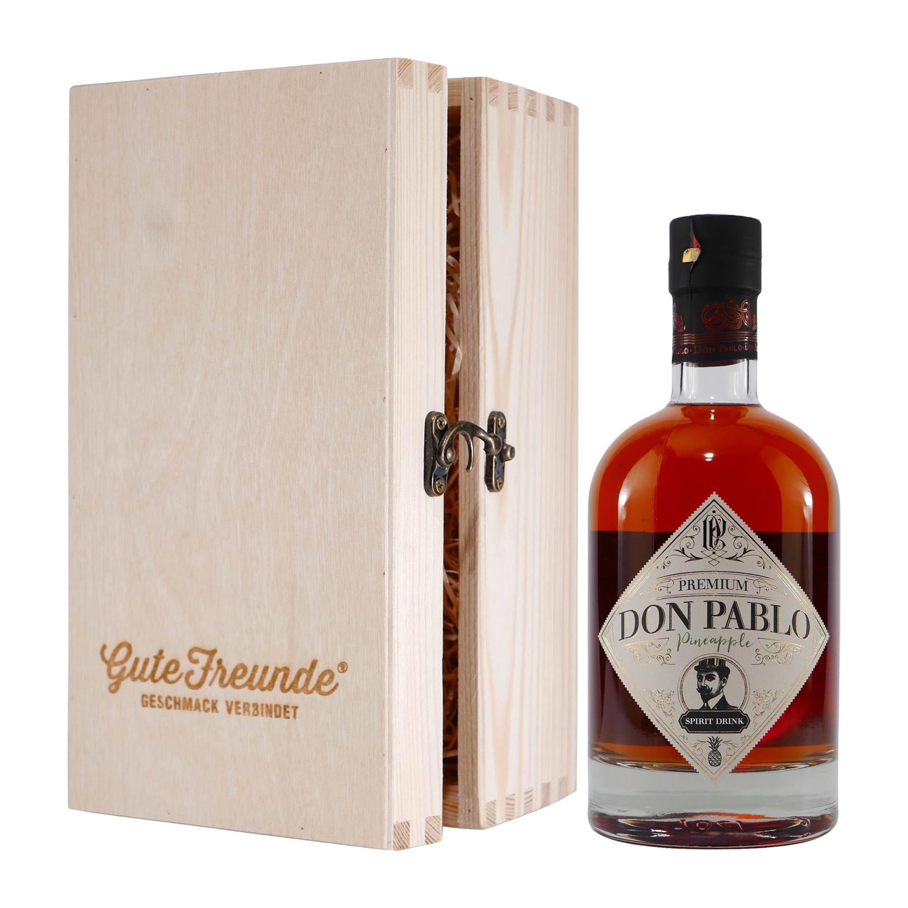 Don Pablo Pineapple Spirit Drink mit Geschenk-Holzkiste