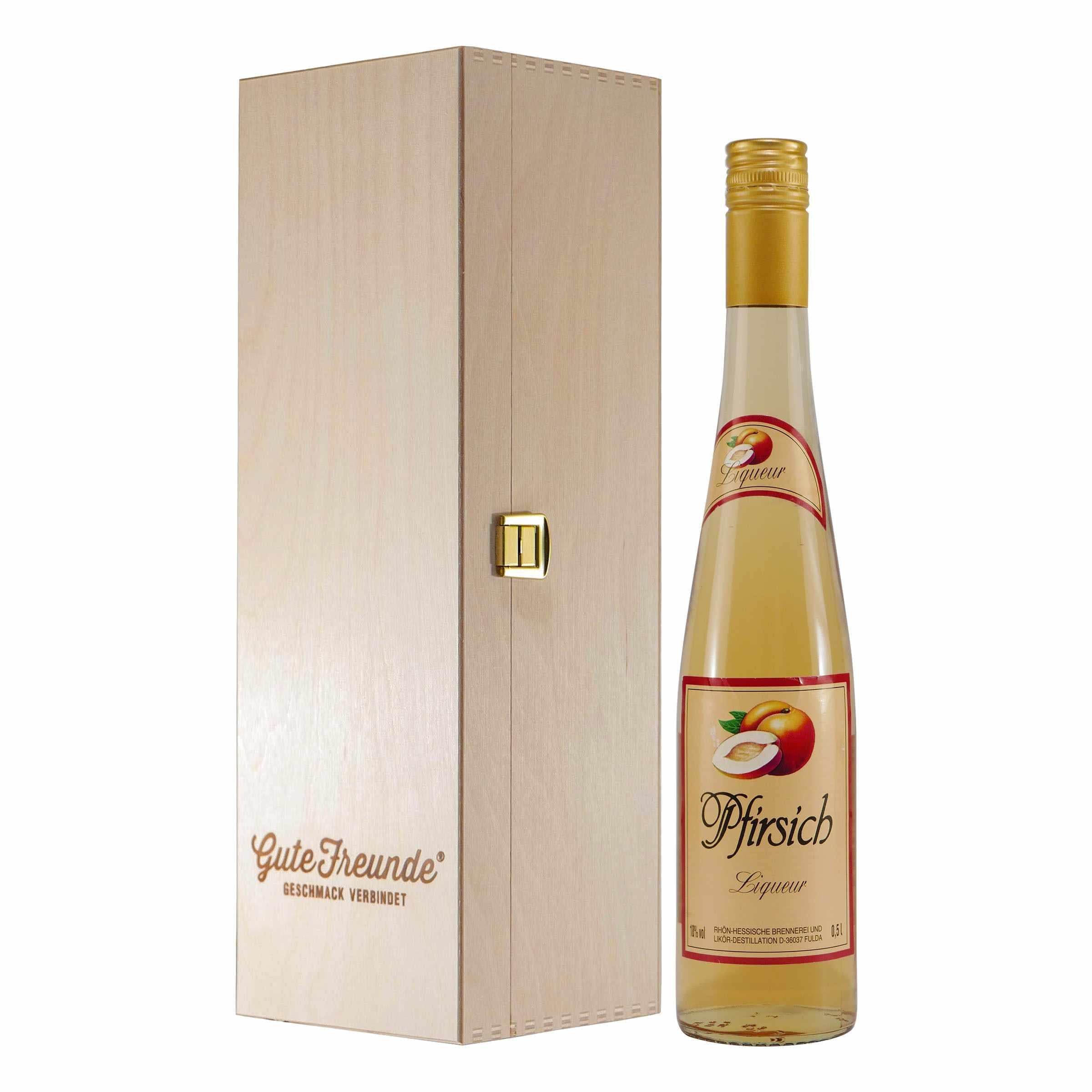 Dworzak´s Pfirsich Liqueur mit Geschenk-Holzkiste