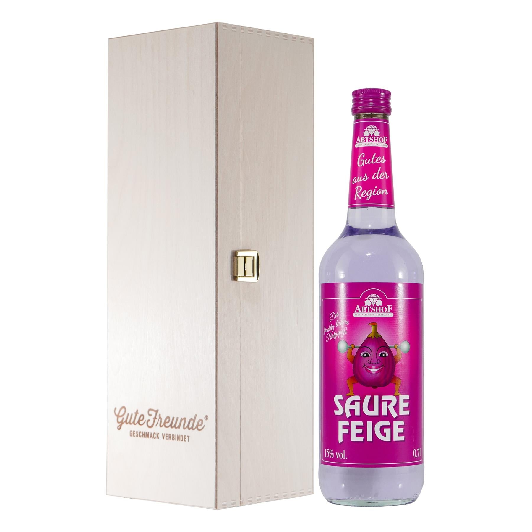 Abtshof Saure Feige-Likör mit Geschenk-Holzkiste
