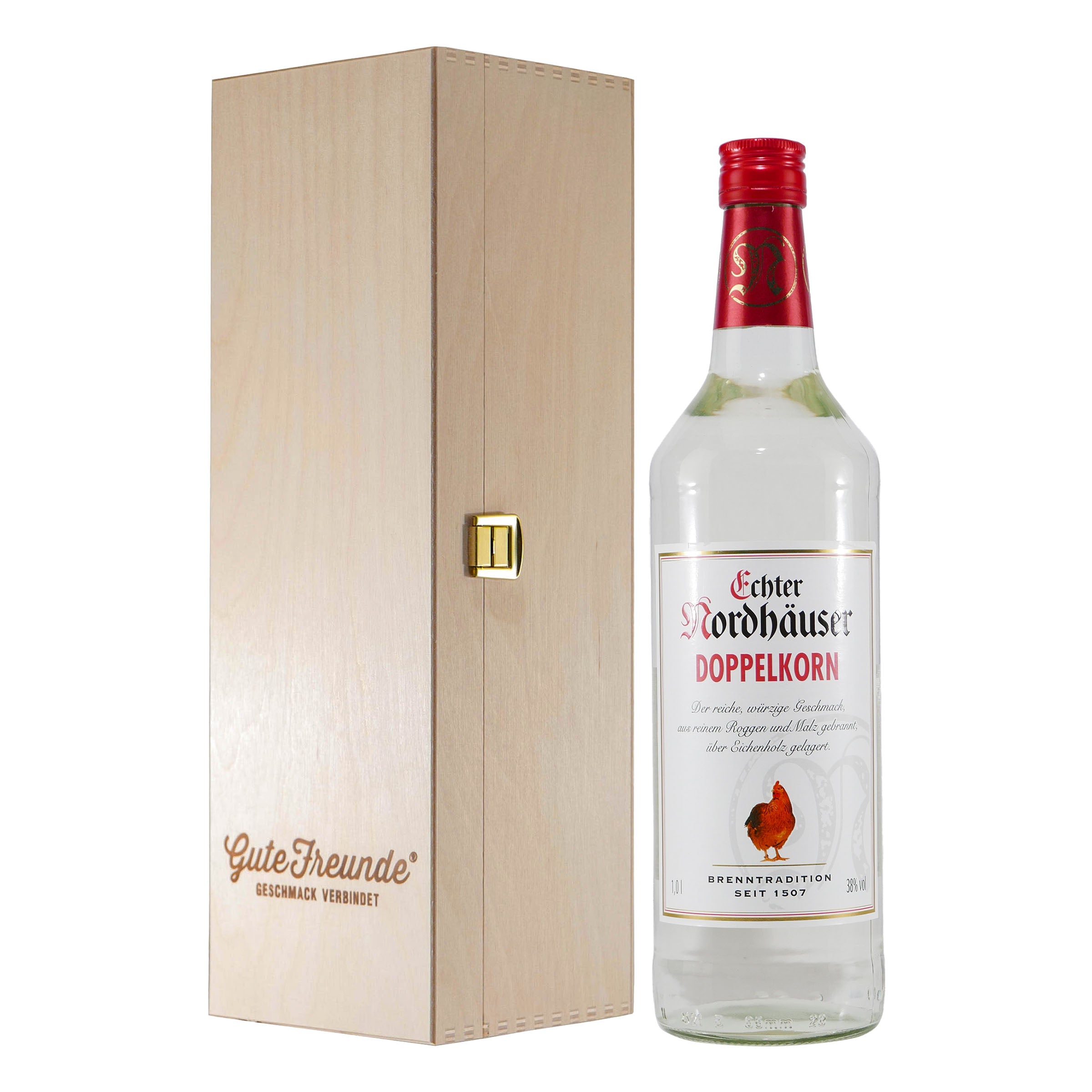 Echter Nordhäuser Doppelkorn 1L mit Geschenk-HK