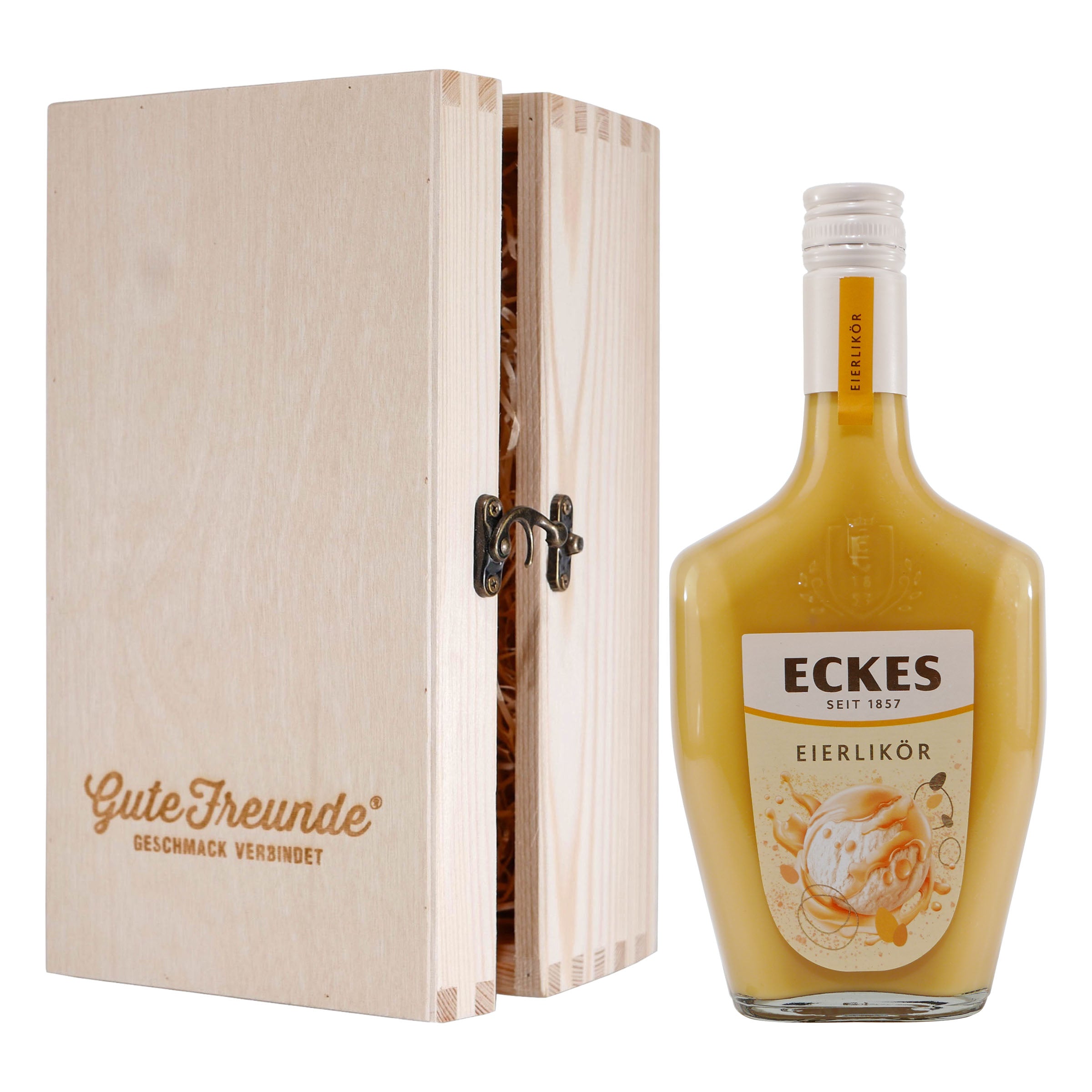 Eckes Edler Eierlikör mit Geschenk-Holzkiste