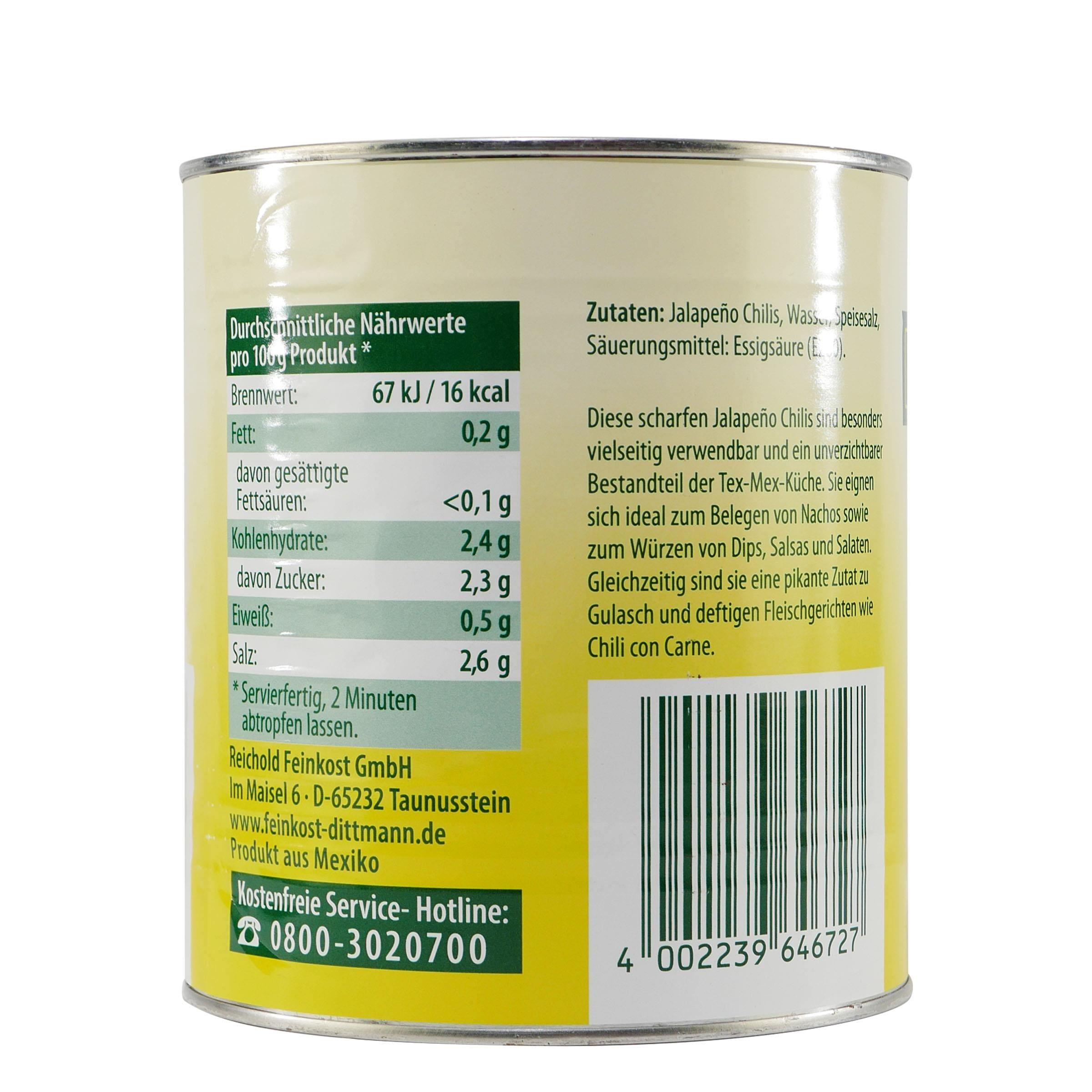 Feinkost Dittmann Jalapeño Chilis 2,8KG