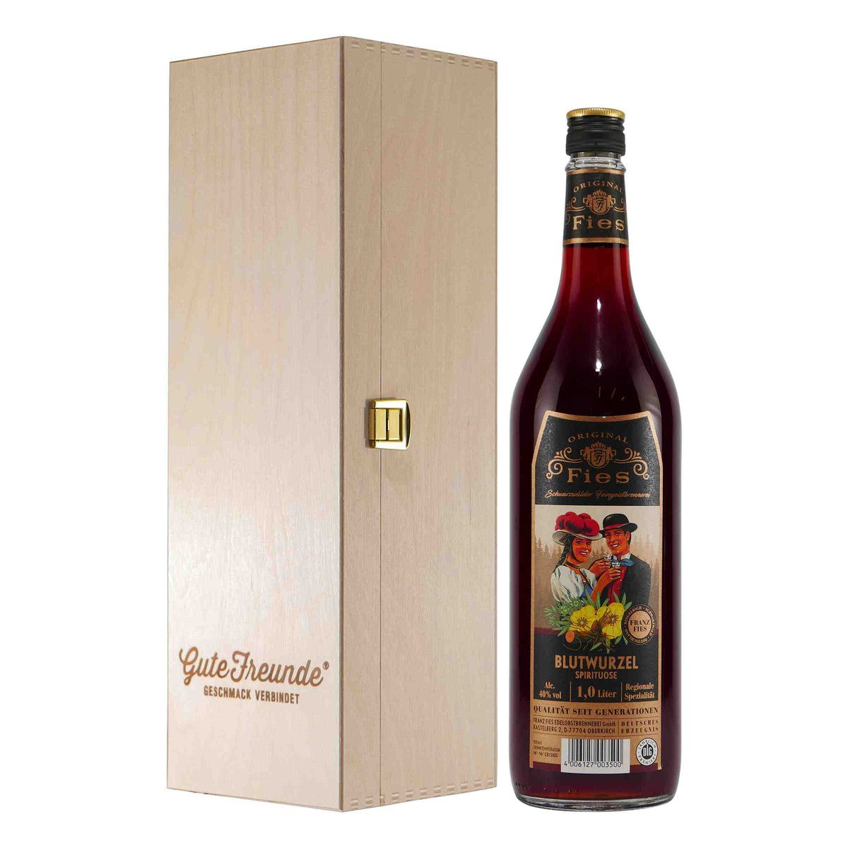 Fies Blutwurzel Spirituose mit Geschenk-Holzkiste