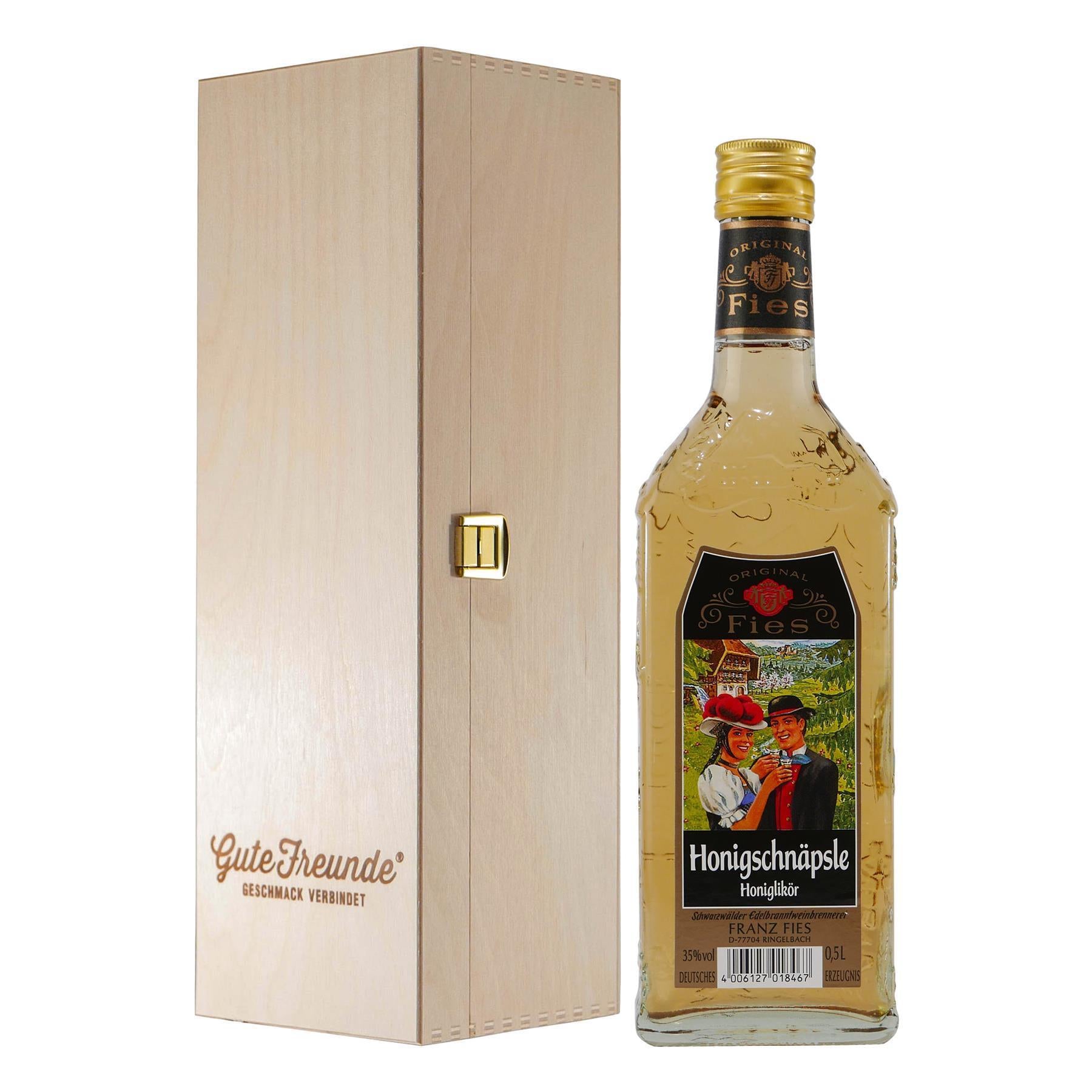 Fies Honigschnäpsle Honiglikör mit Geschenk-Holzkiste