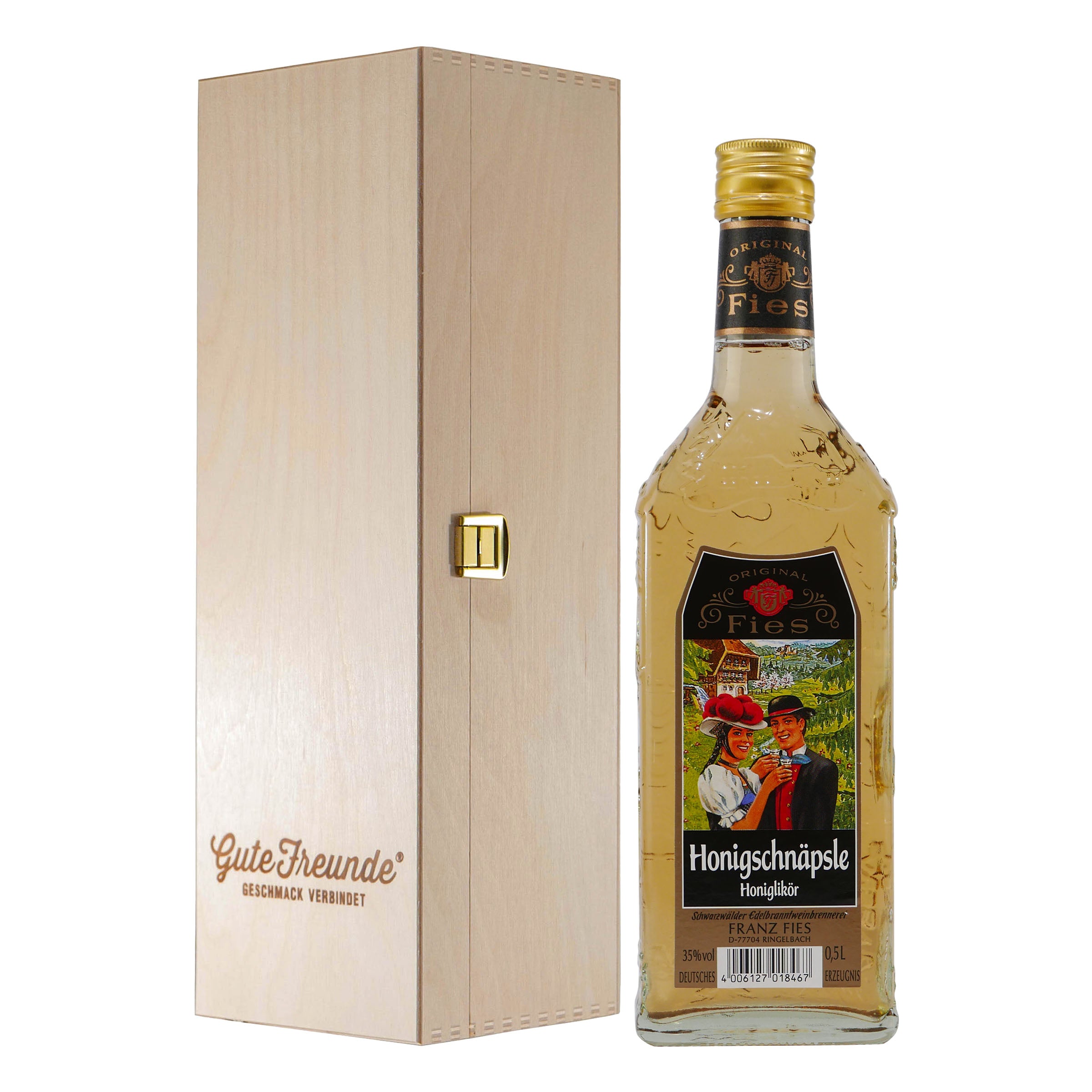 Fies Honigschnäpsle Honiglikör mit Geschenk-Holzkiste