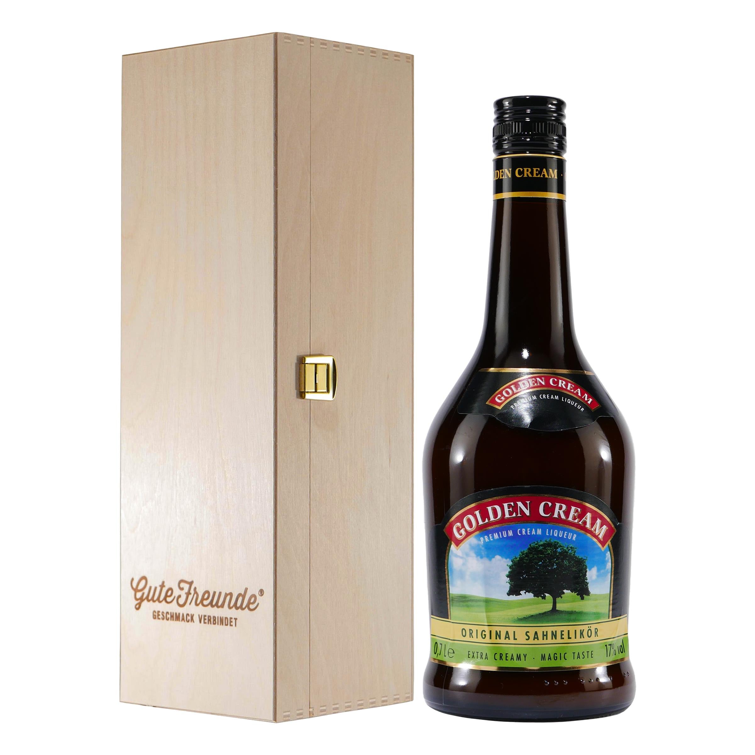 Golden Cream Sahnelikör mit Geschenk-Holzkiste