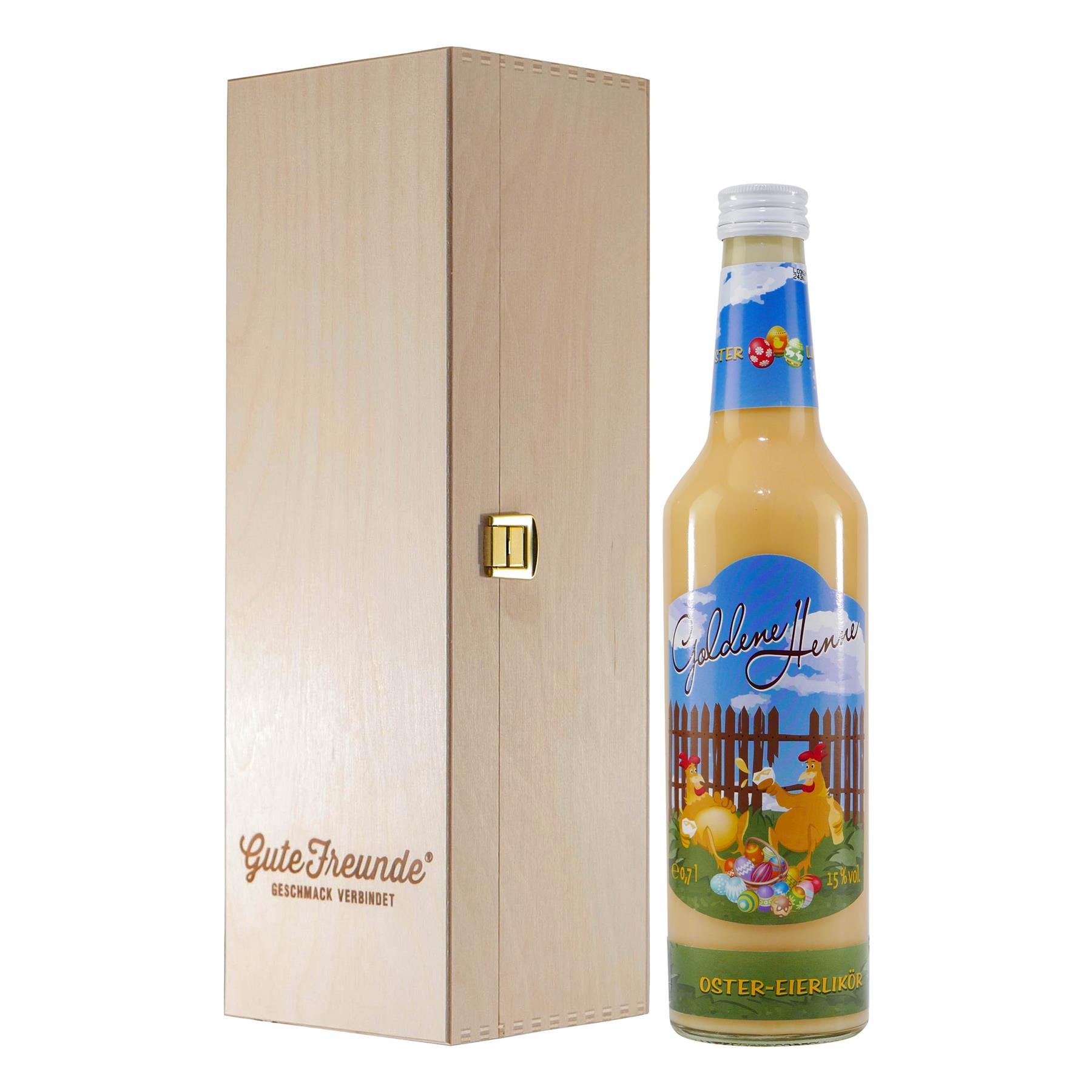 Goldene Henne Eierlikör mit Geschenk-Holzkiste