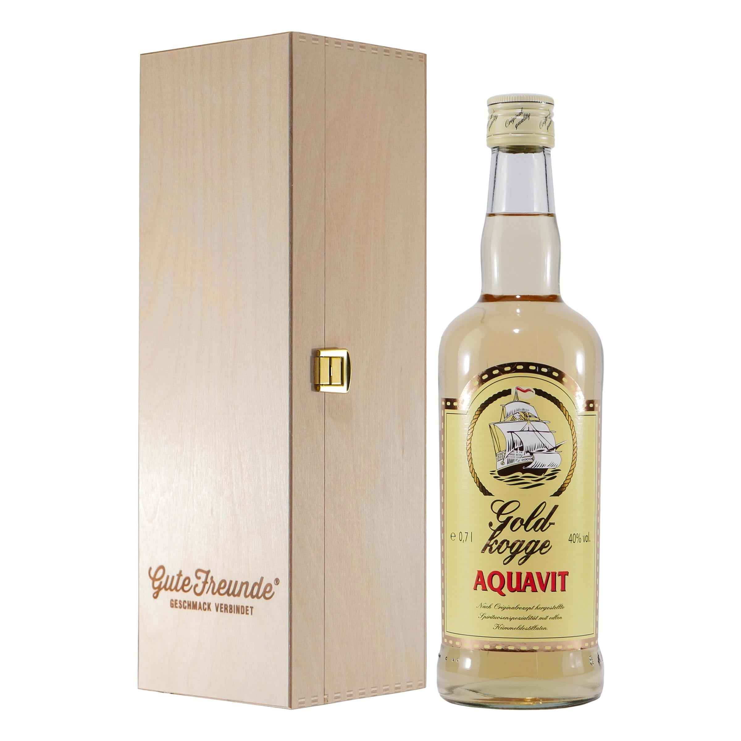 Goldkogge Aquavit mit Geschenk-Holzkiste