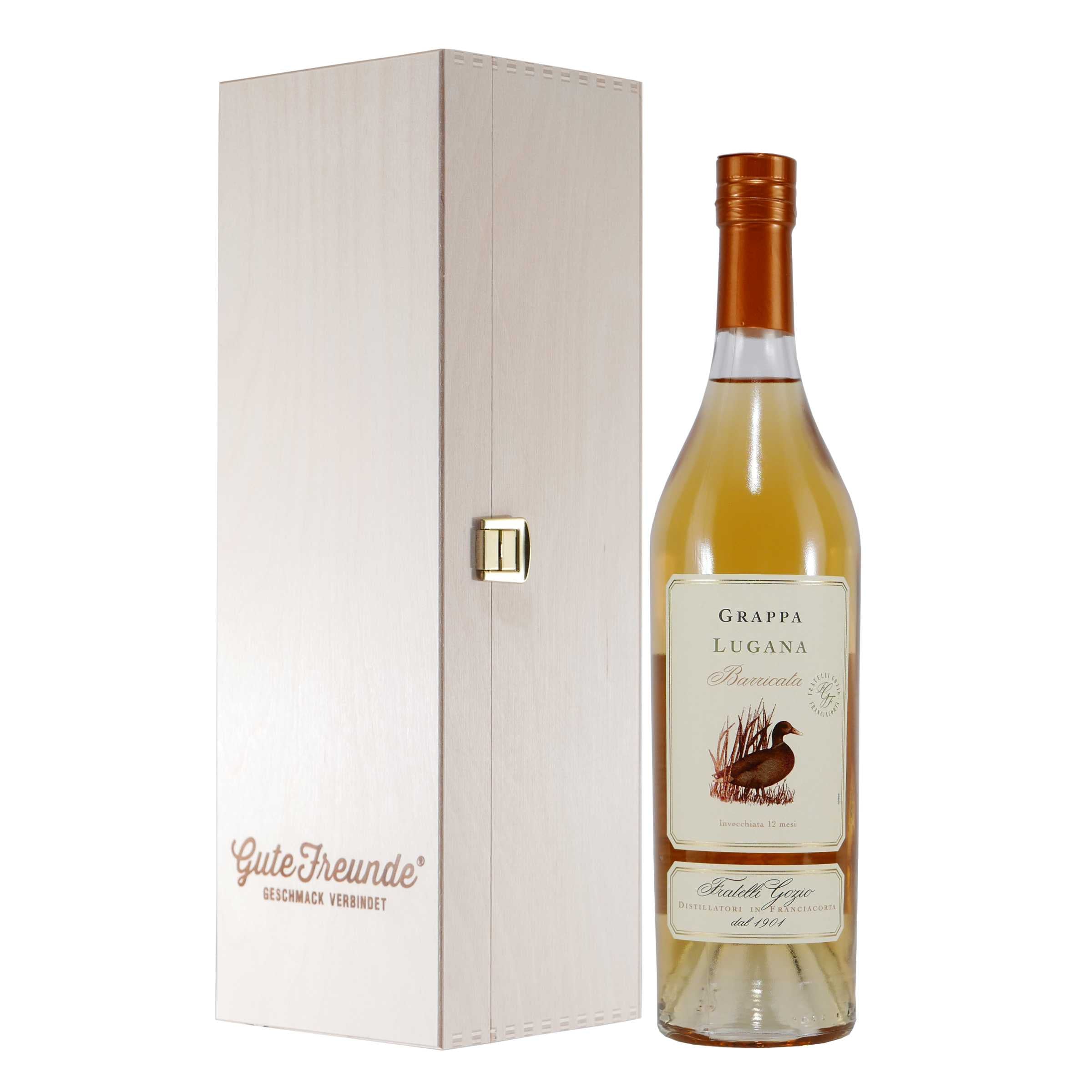 Franciacorta Barricata Lugana Grappa mit Geschenk-Holzkiste