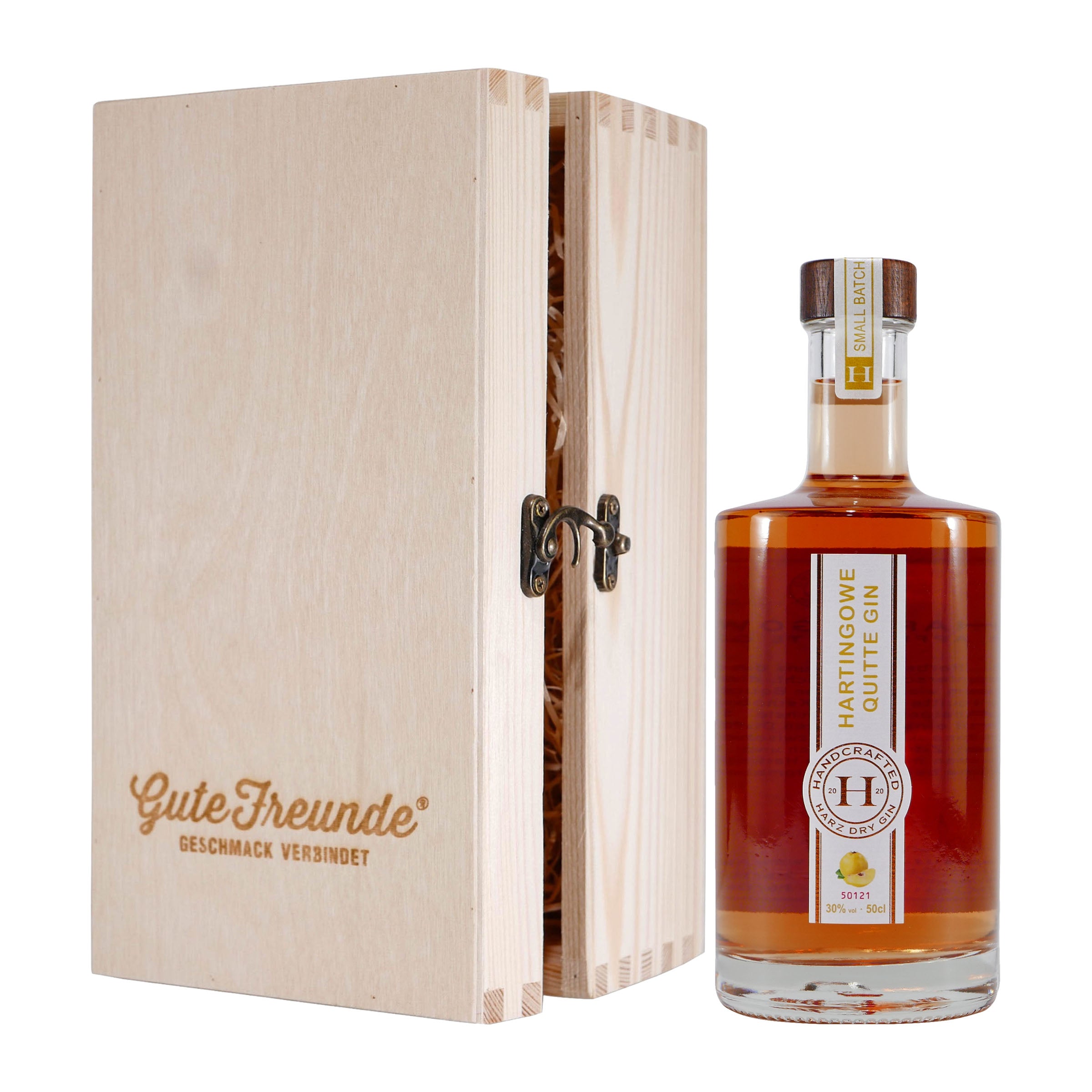 Hartingowe Quitten Gin mit Geschenk-Holzkiste