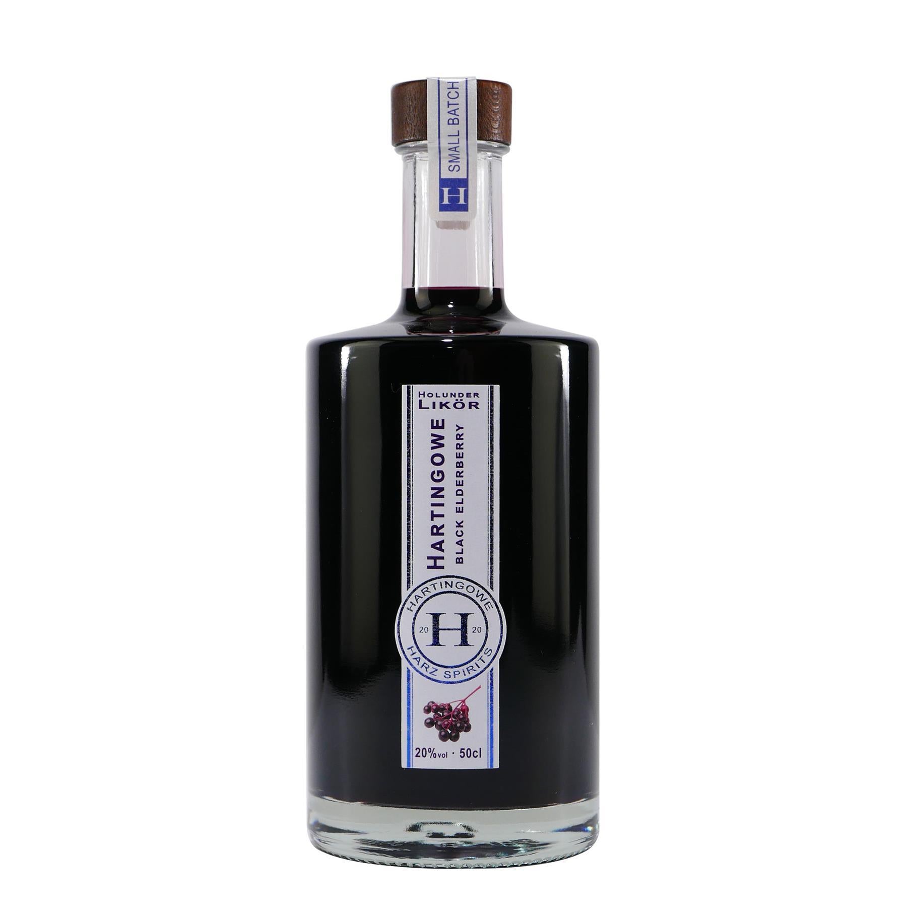 Hartingowe Black Elderberry Likör mit Geschenk-Holzkiste