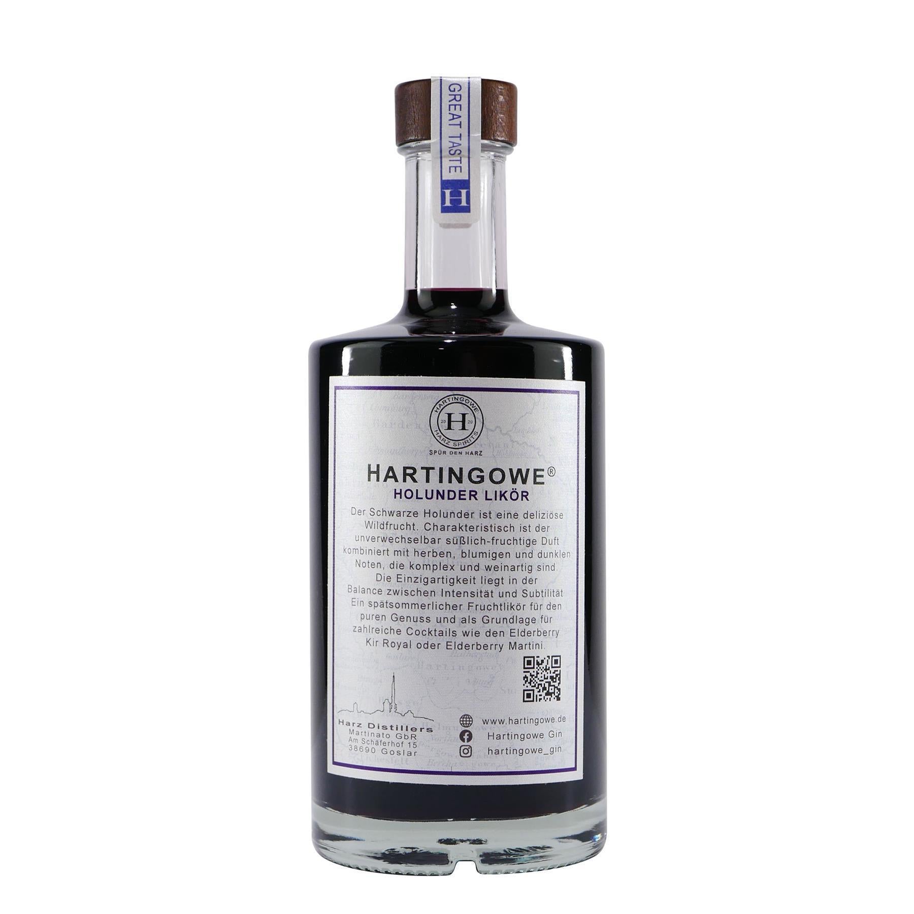 Hartingowe Black Elderberry Likör mit Geschenk-Holzkiste