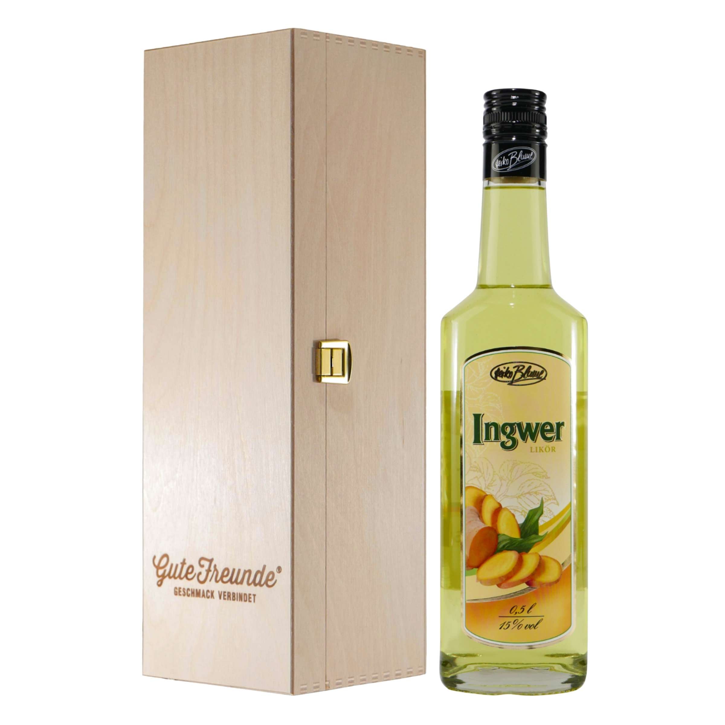 Blume Ingwer Likör mit Geschenk-Holzkiste