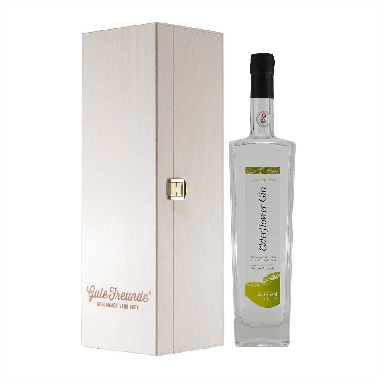 Elderflower London Dry Gin mit Geschenk-Holzkiste
