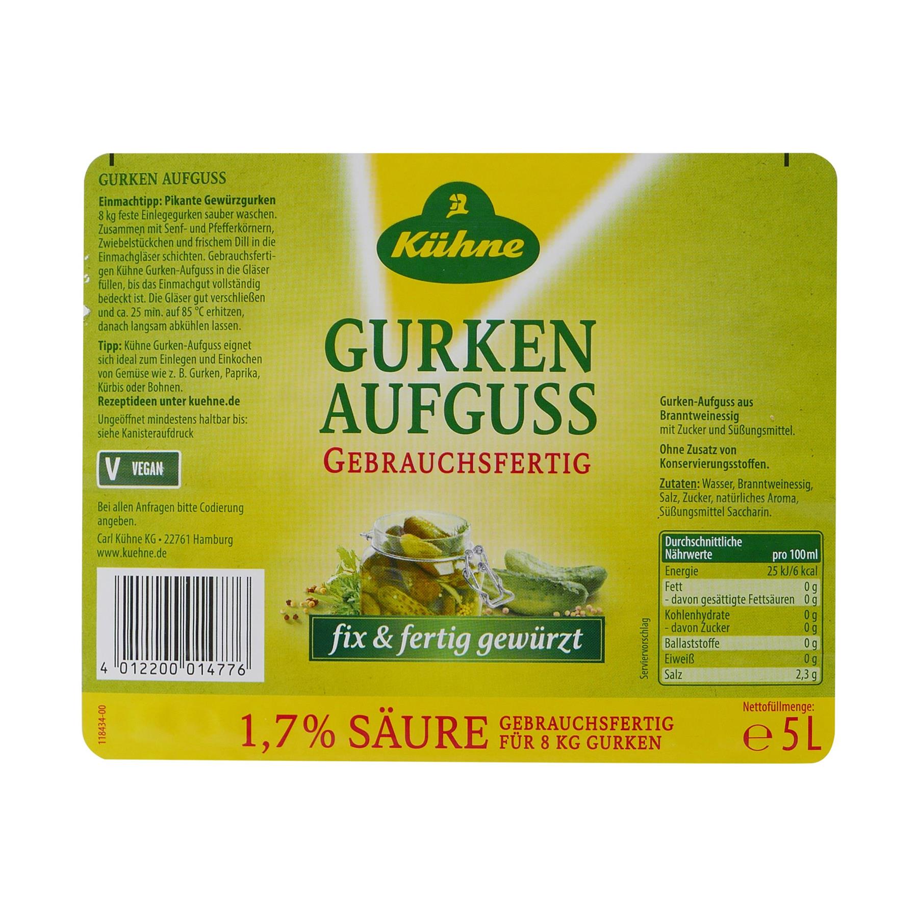 Kühne Gurken Aufguss 1,7% Säure 5L