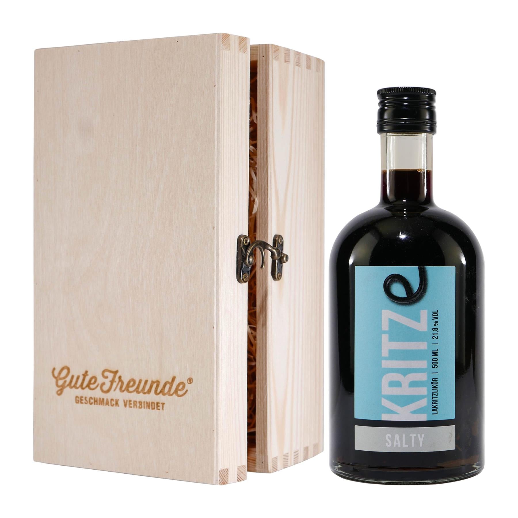Kritze Lakritzlikör -Salty- mit Geschenk-Holzkiste