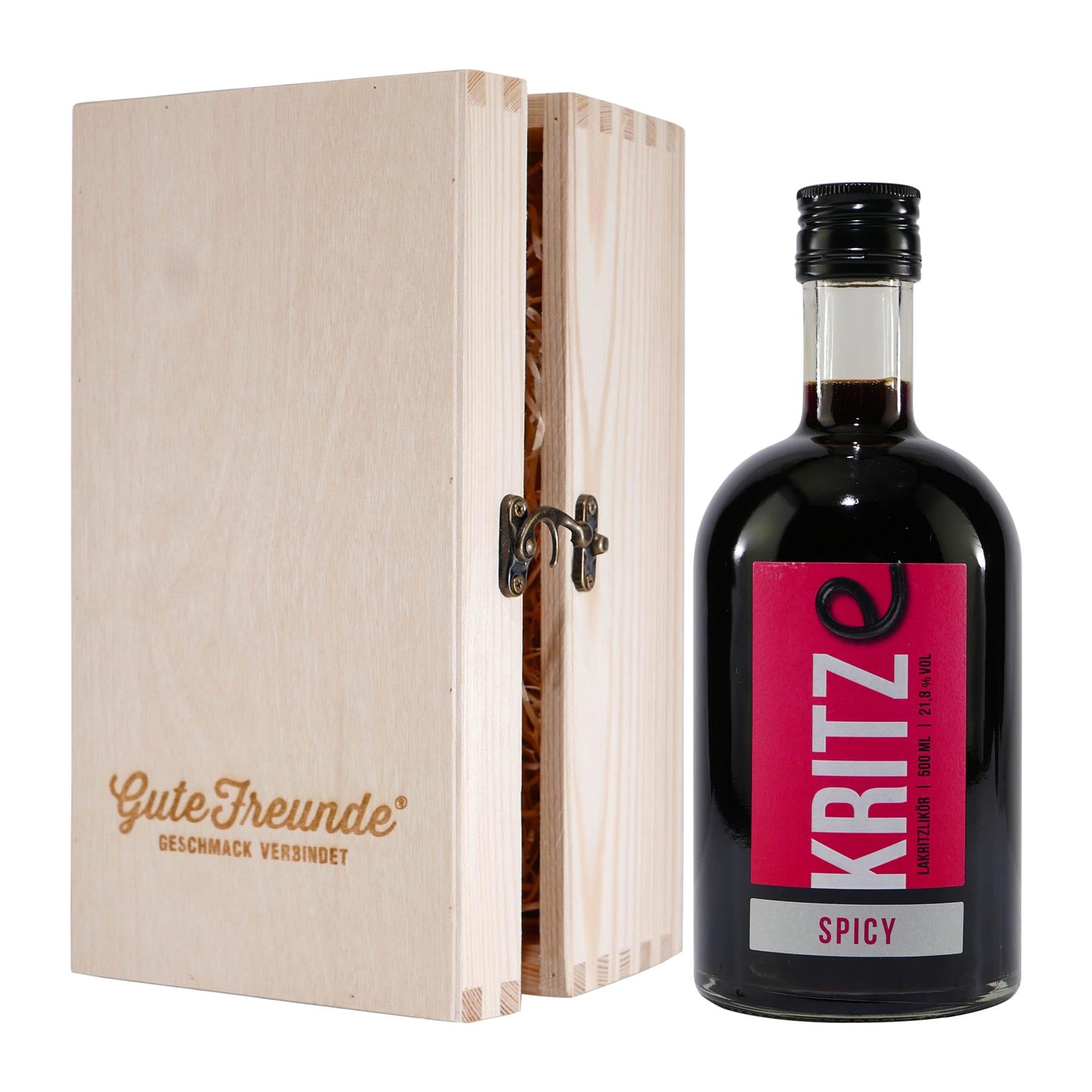Kritze Lakritzlikör -Spicy- mit Geschenk-Holzkiste