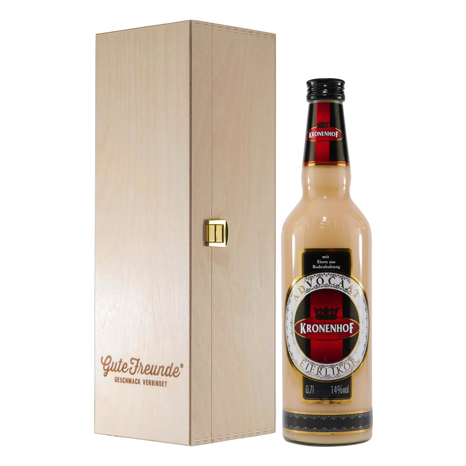 Kronenhof Advocaat Eierlikör mit Geschenk-Holzkiste