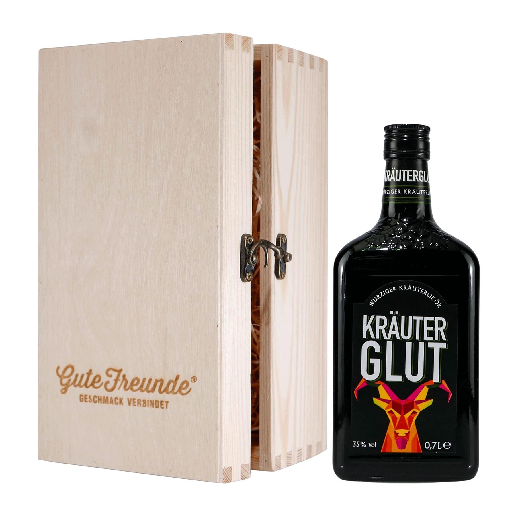 Kräuterglut Kräuterlikör mit Geschenk-Holzkiste