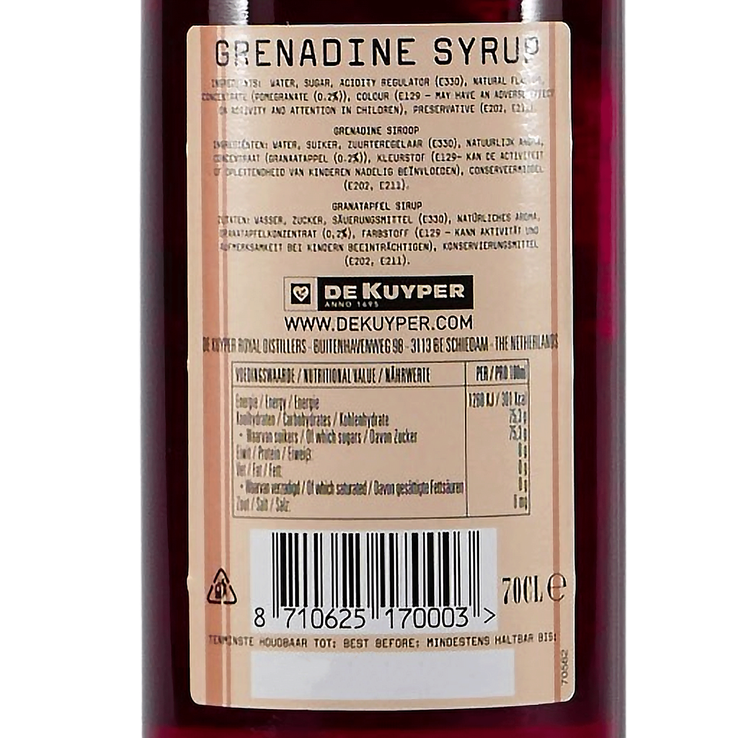 De Kuyper Grenadine Syrup (6 x 0,7L)