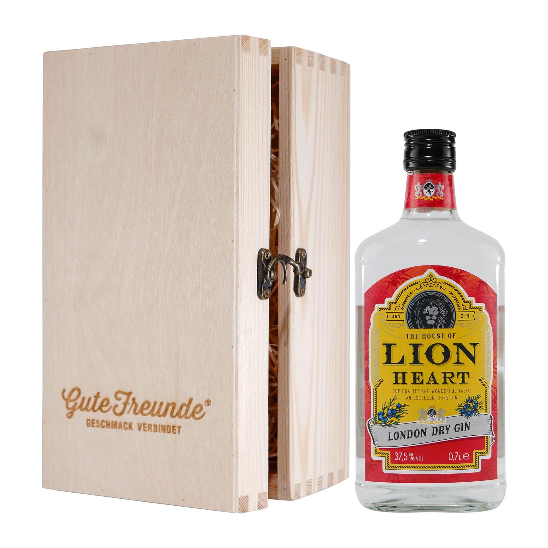Lion Heart London Dry Gin mit Geschenk-Holzkiste